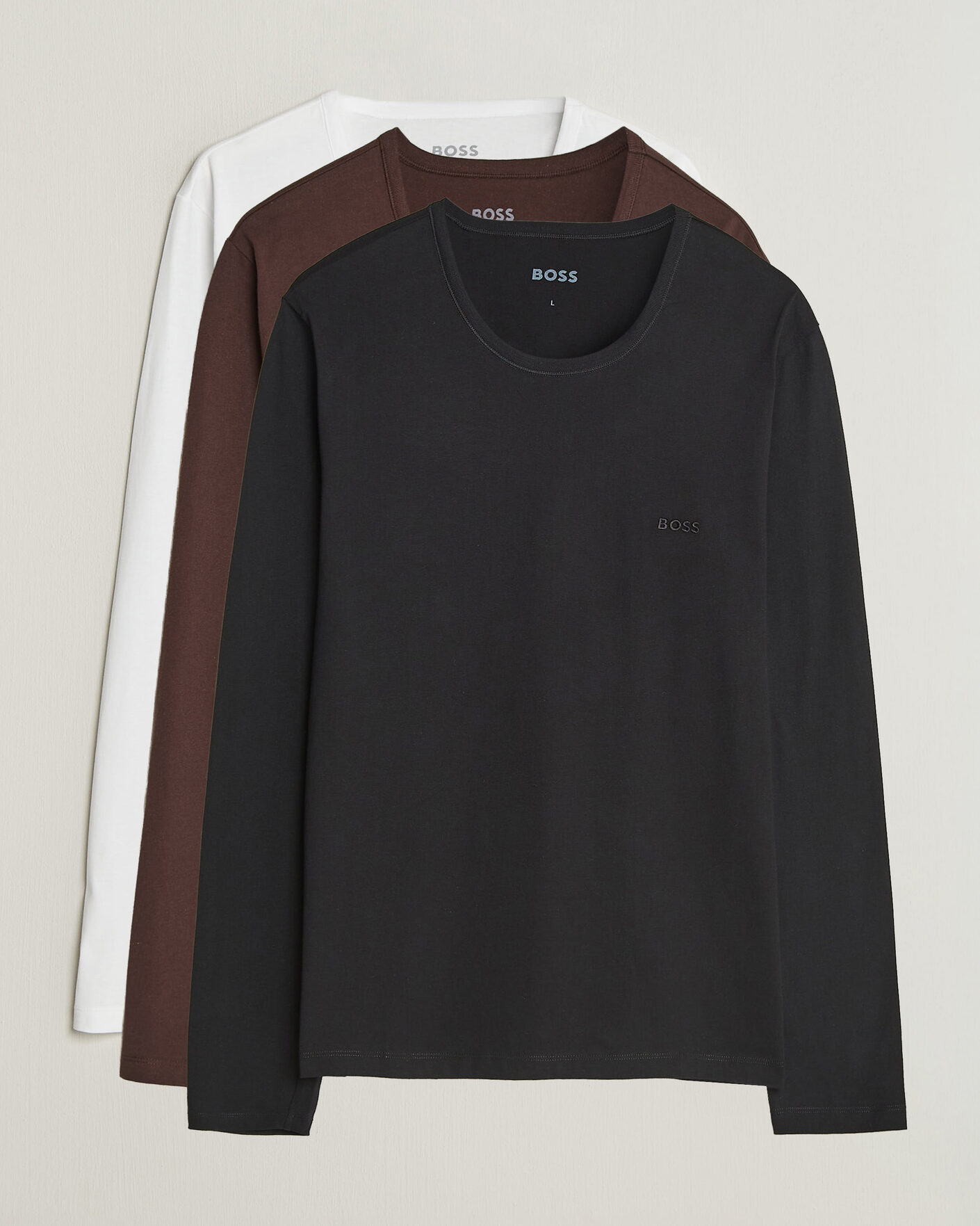 Heren | T-shirts | BOSS BLACK | 3-Pack Long Sleeve T-Shirt White/Black/Brown