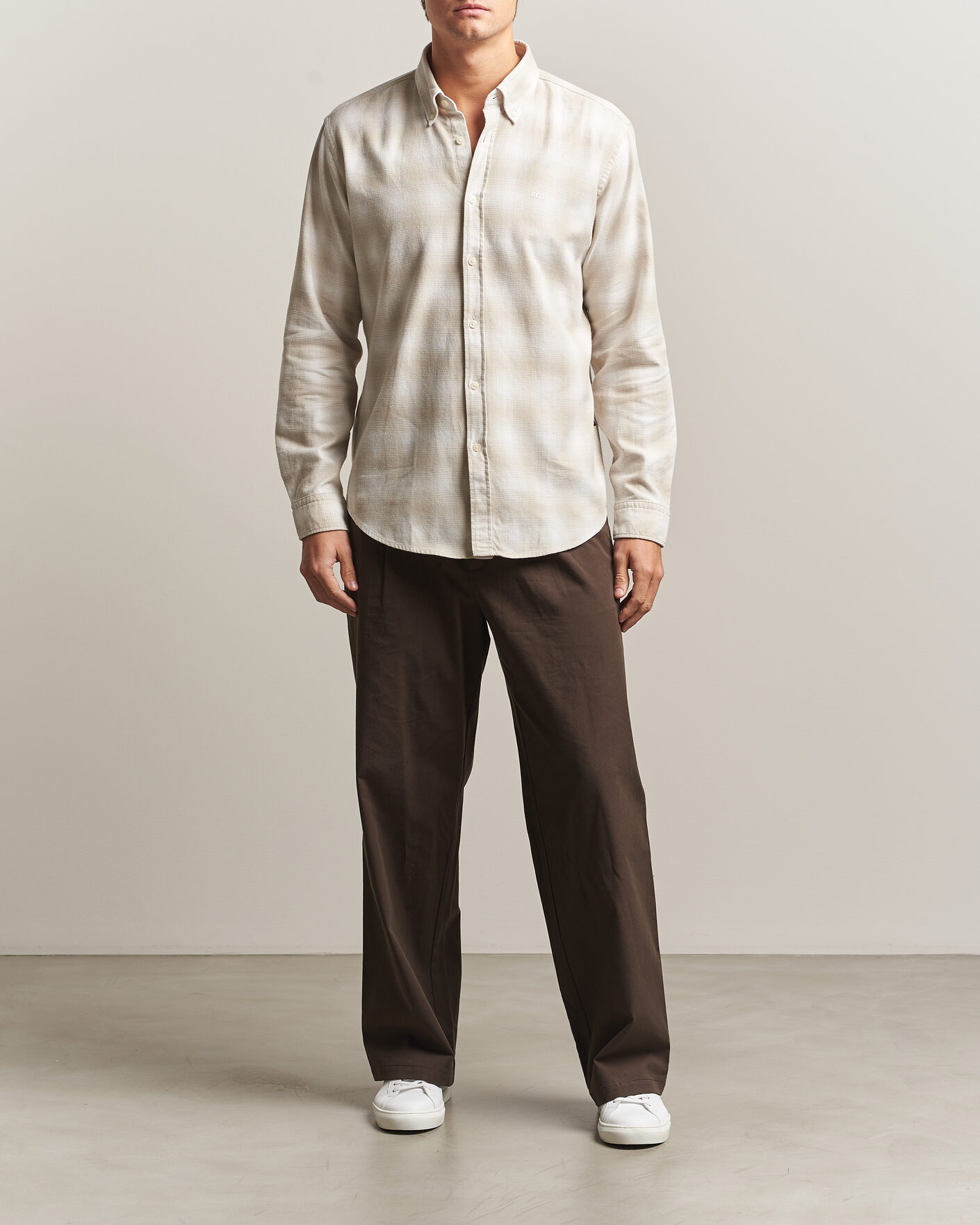 Homme | Chemises | BOSS ORANGE | Rickert Brushed Cotton Checked Shirt Light Beige