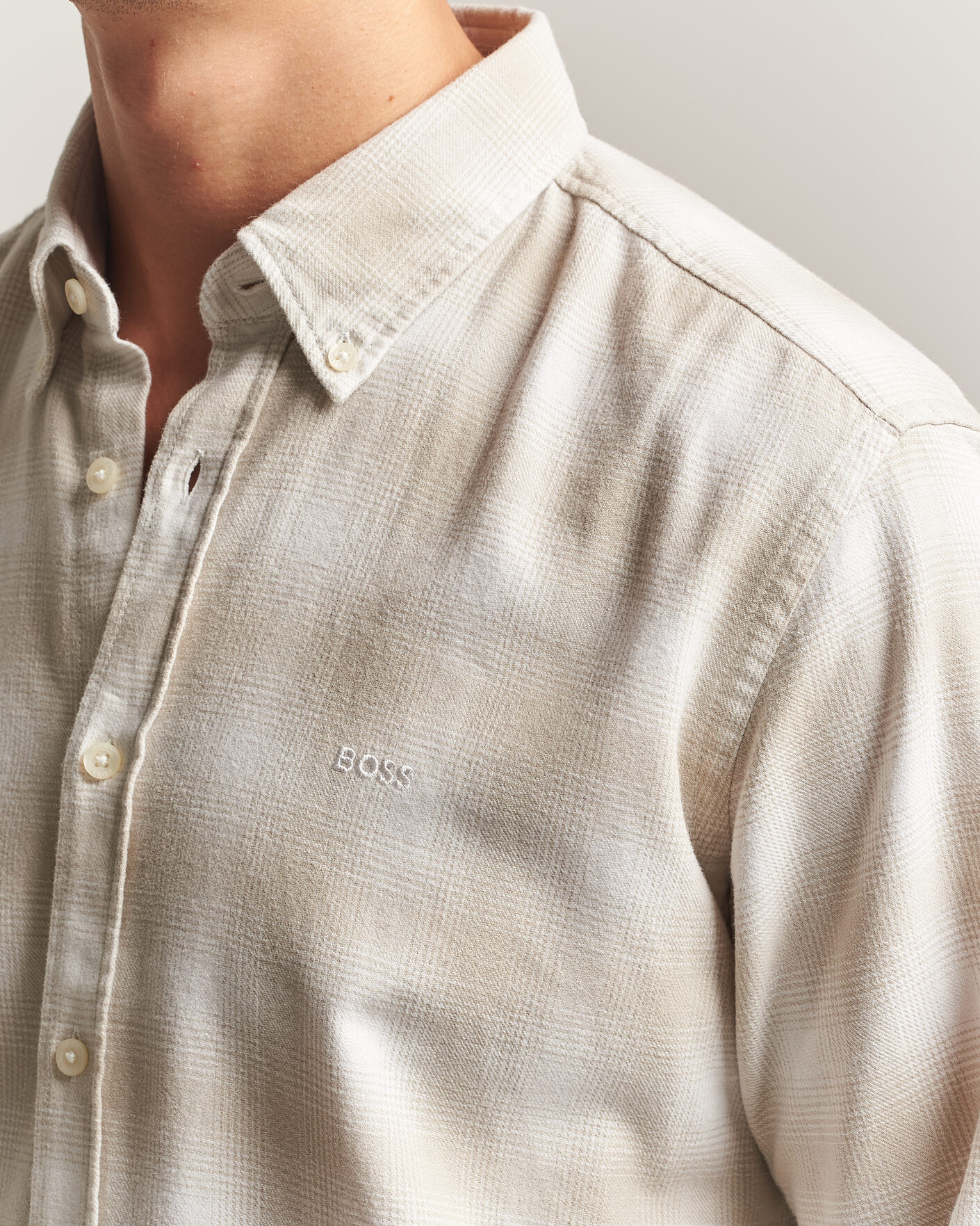 Homme | Chemises | BOSS ORANGE | Rickert Brushed Cotton Checked Shirt Light Beige