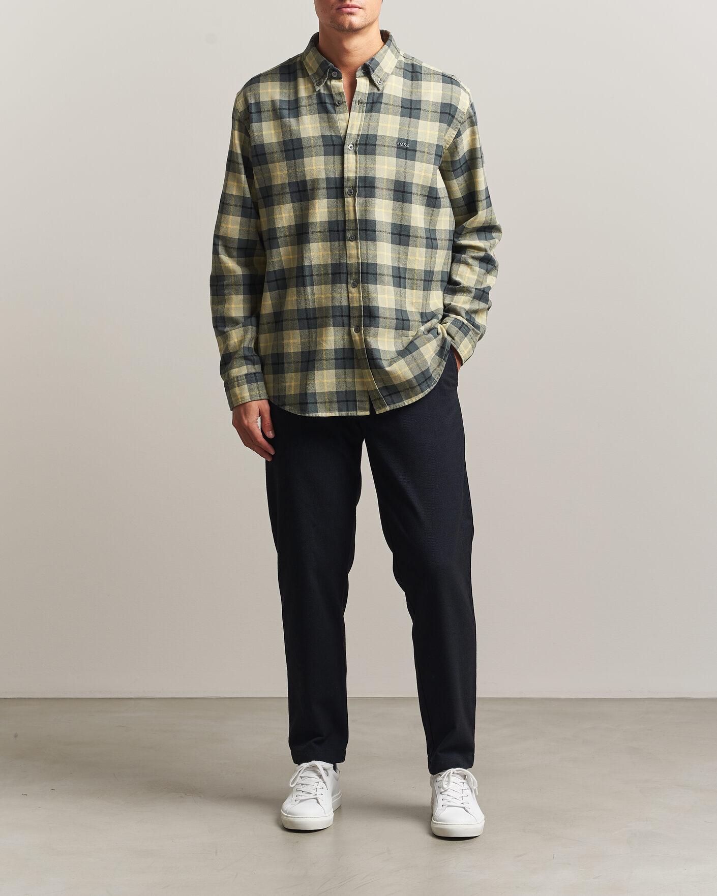 Homme | Chemises | BOSS ORANGE | Rickert Brushed Cotton Checked Shirt Open Green