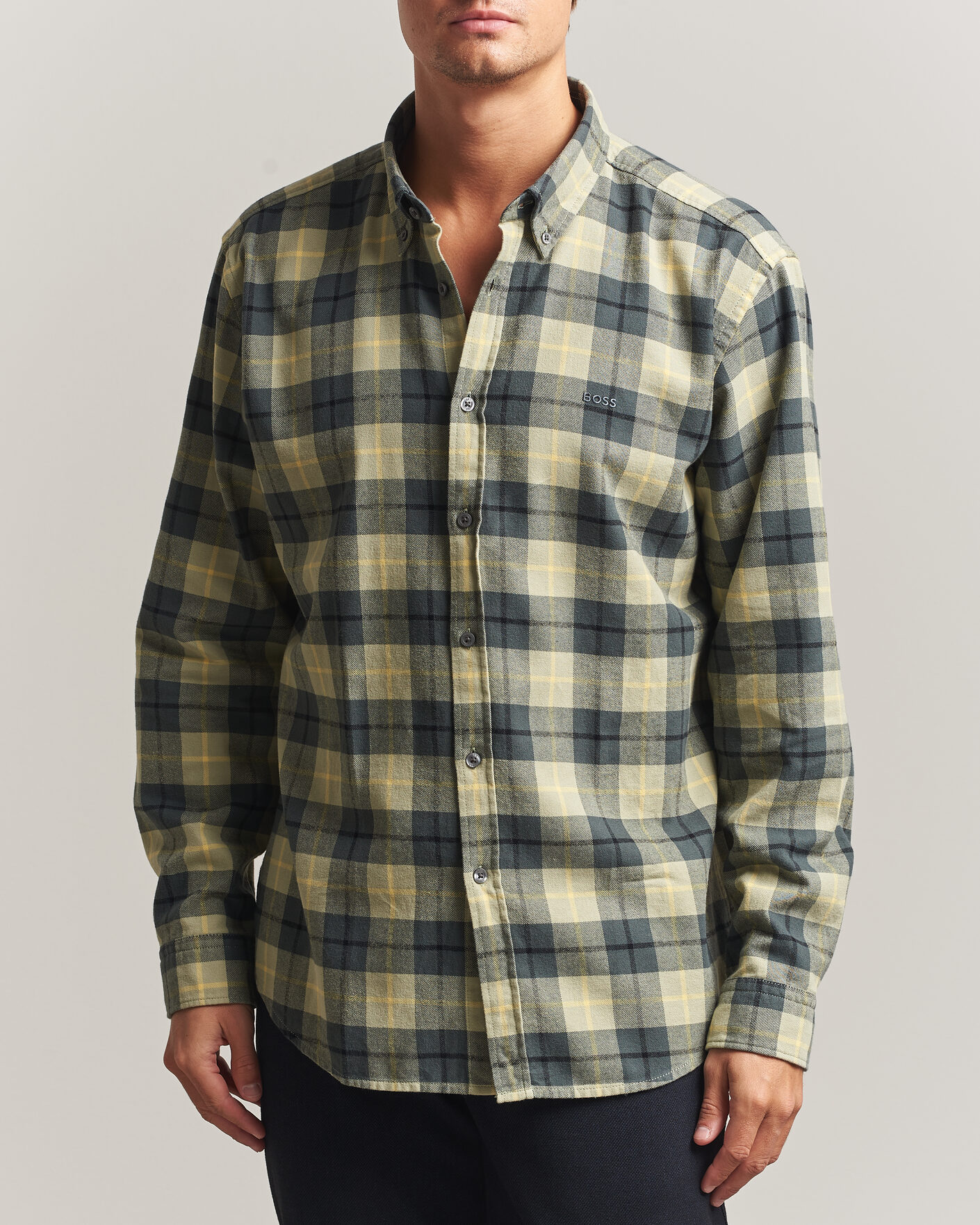 Homme | Chemises | BOSS ORANGE | Rickert Brushed Cotton Checked Shirt Open Green