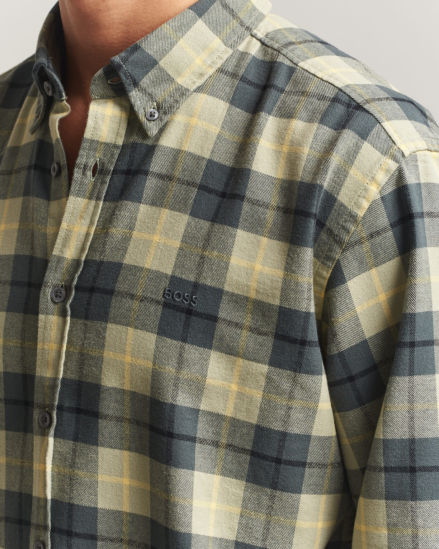 Homme | Chemises | BOSS ORANGE | Rickert Brushed Cotton Checked Shirt Open Green