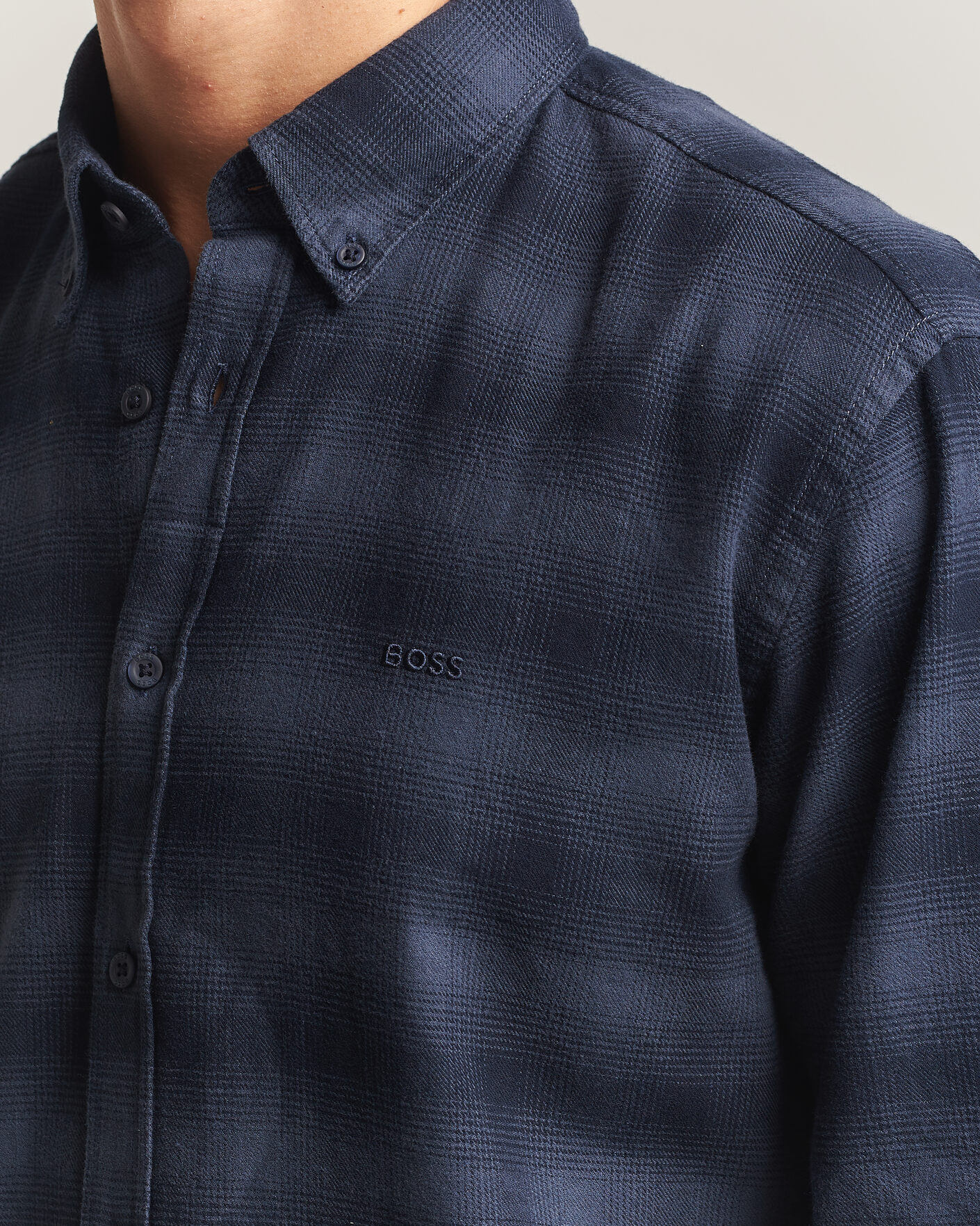 Homme | Chemises | BOSS ORANGE | Rickert Brushed Cotton Checked Shirt Dark Blue