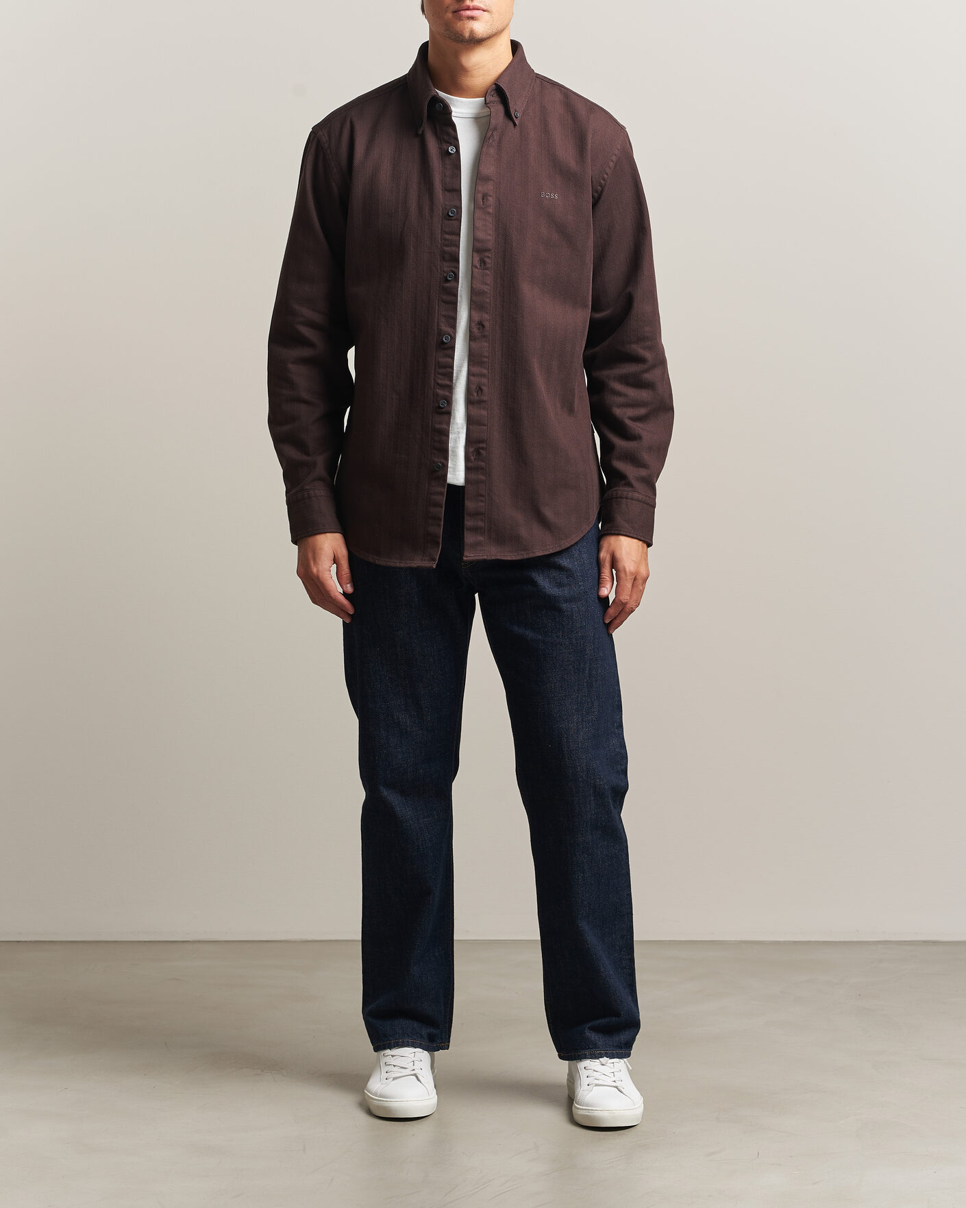 Homme | Chemises | BOSS ORANGE | Ricopuls Brushed Herringbone Shirt Dark Brown