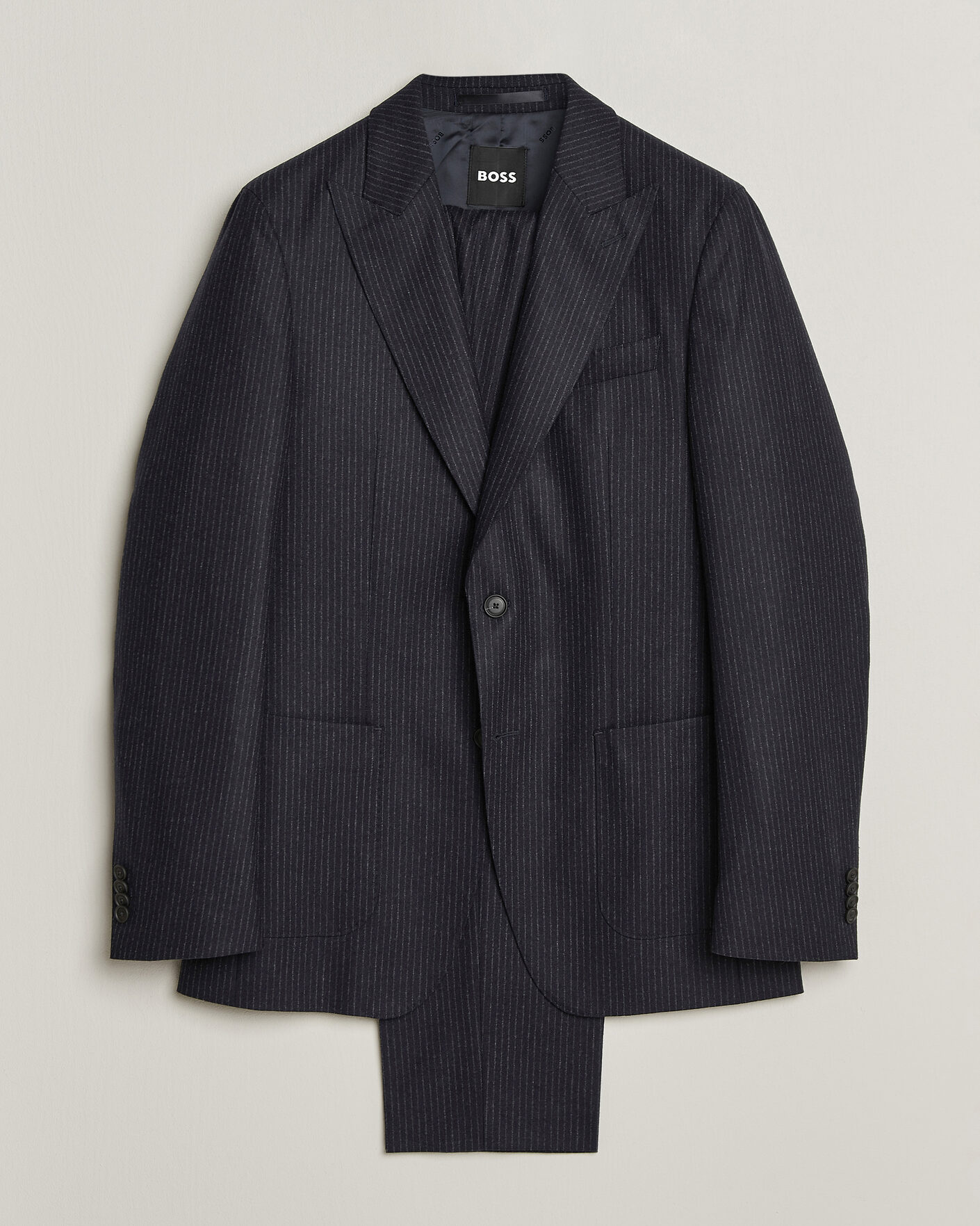 Homme | Costumes | BOSS BLACK | Huge Wool Pinstriped Suit Dark Blue