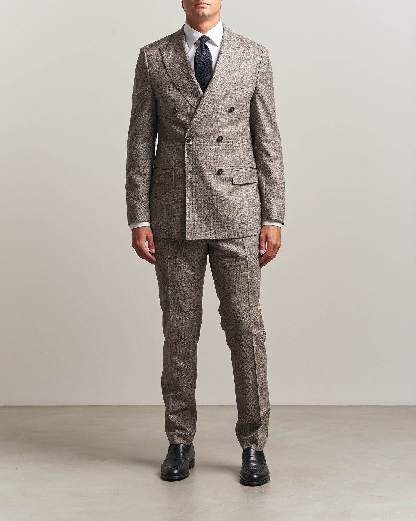 Homme | Costumes | BOSS BLACK | Huge Wool Checked Double Breasted Suit Open Brown