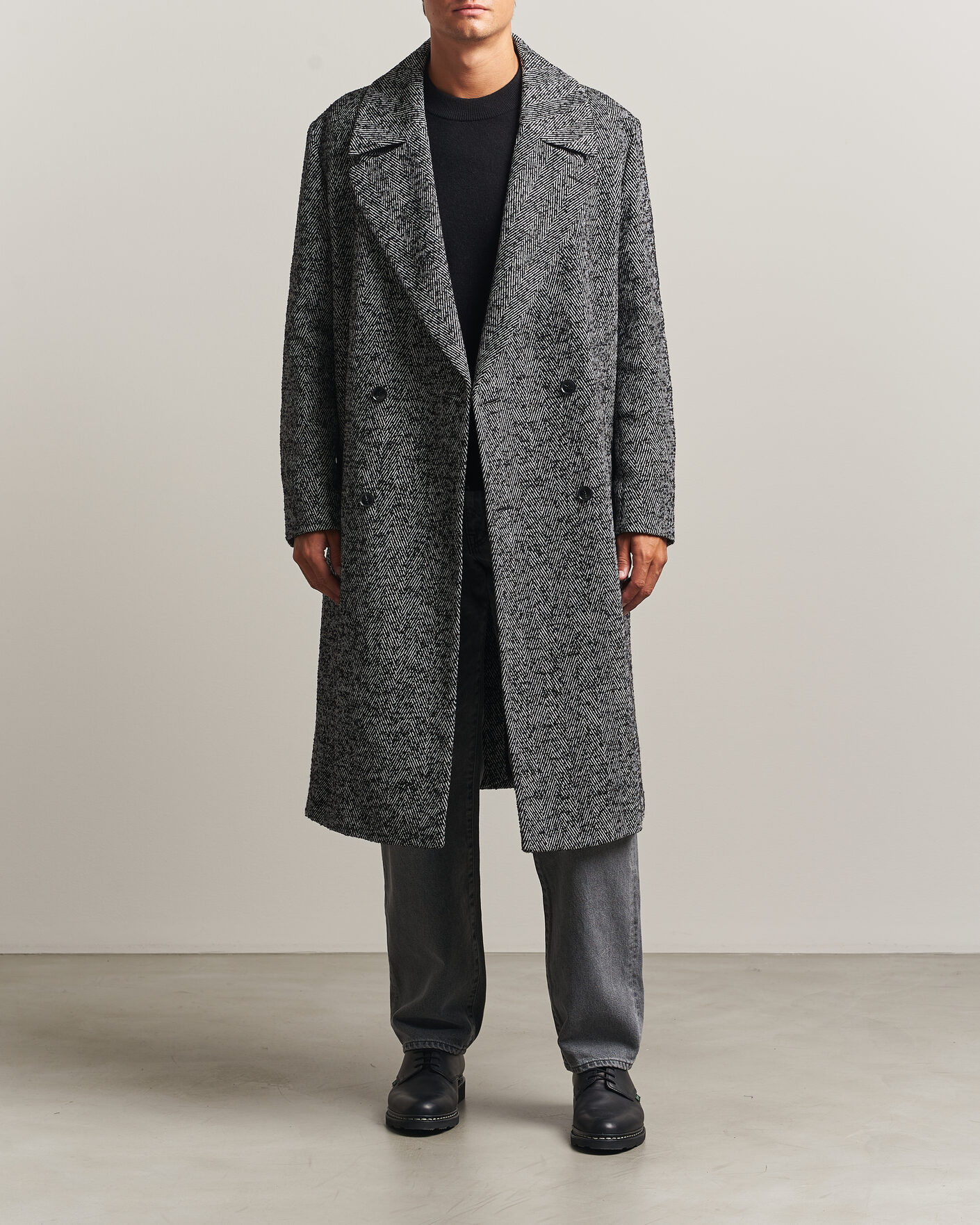Homme | Manteaux Et Vestes | HUGO | Milas Herringbone Double Breasted Coat Dark Grey