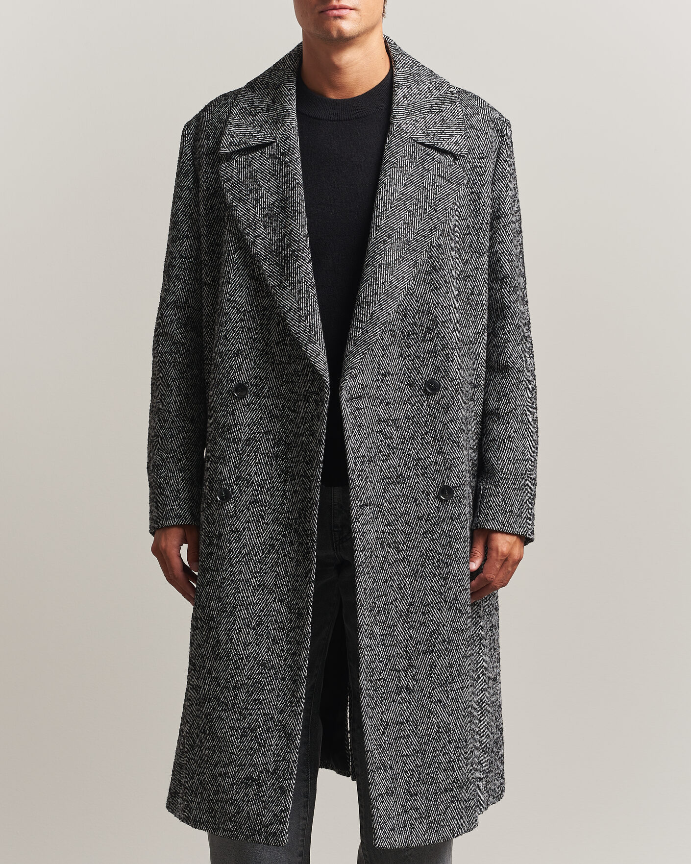 Homme | Manteaux Et Vestes | HUGO | Milas Herringbone Double Breasted Coat Dark Grey