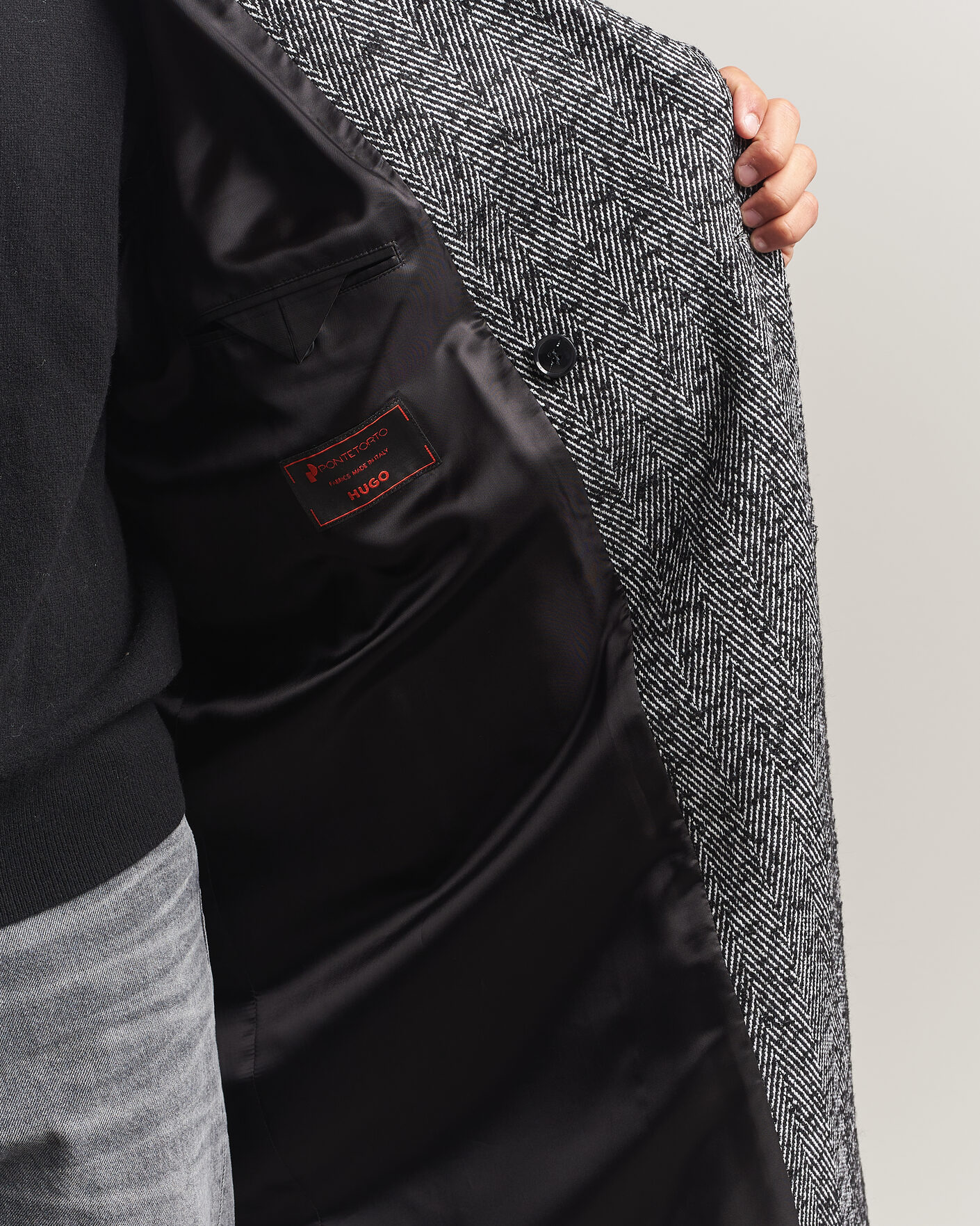 Homme | Manteaux Et Vestes | HUGO | Milas Herringbone Double Breasted Coat Dark Grey