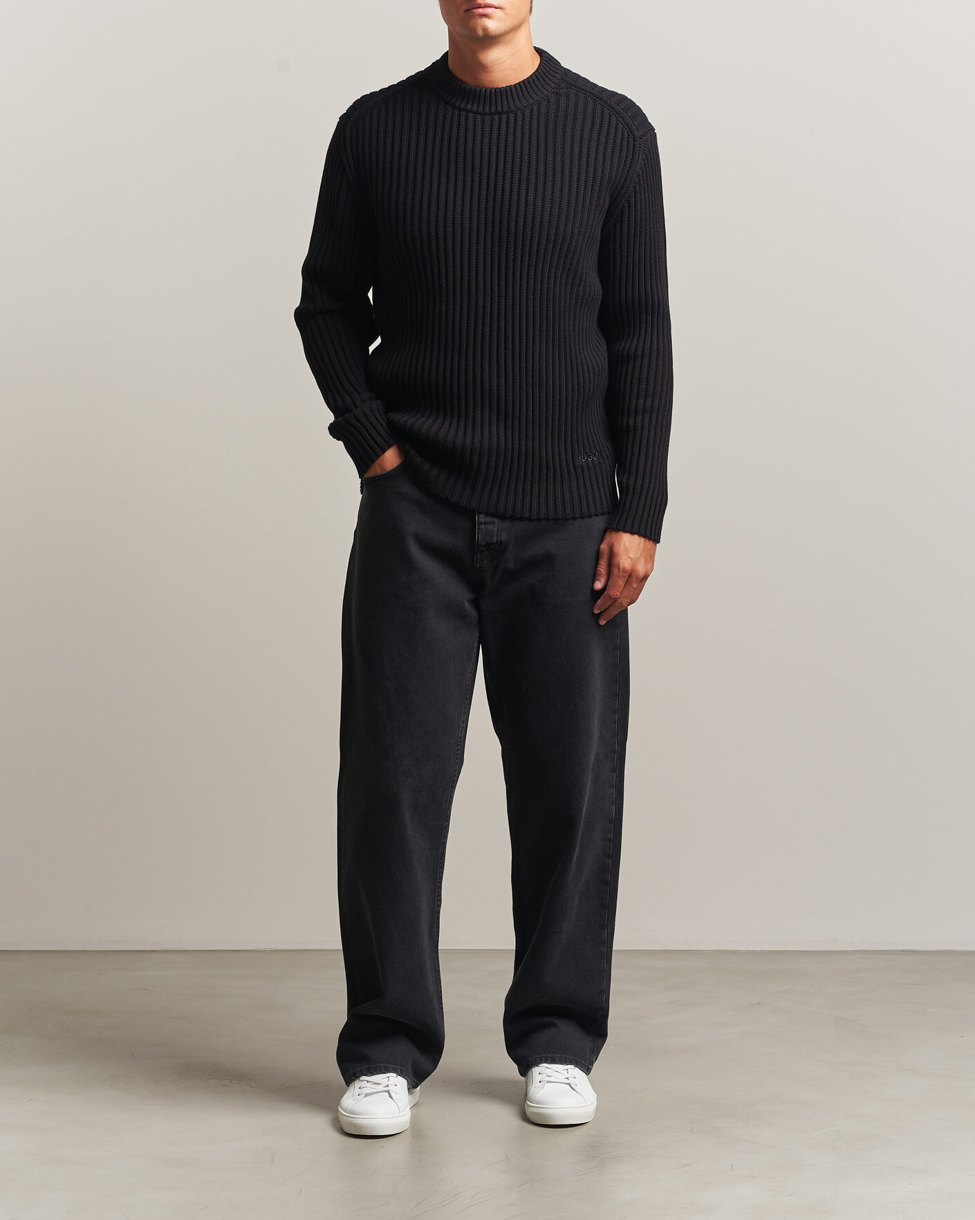 Heren | Truien | HUGO | Sribban Cotton Knitted Sweater Black