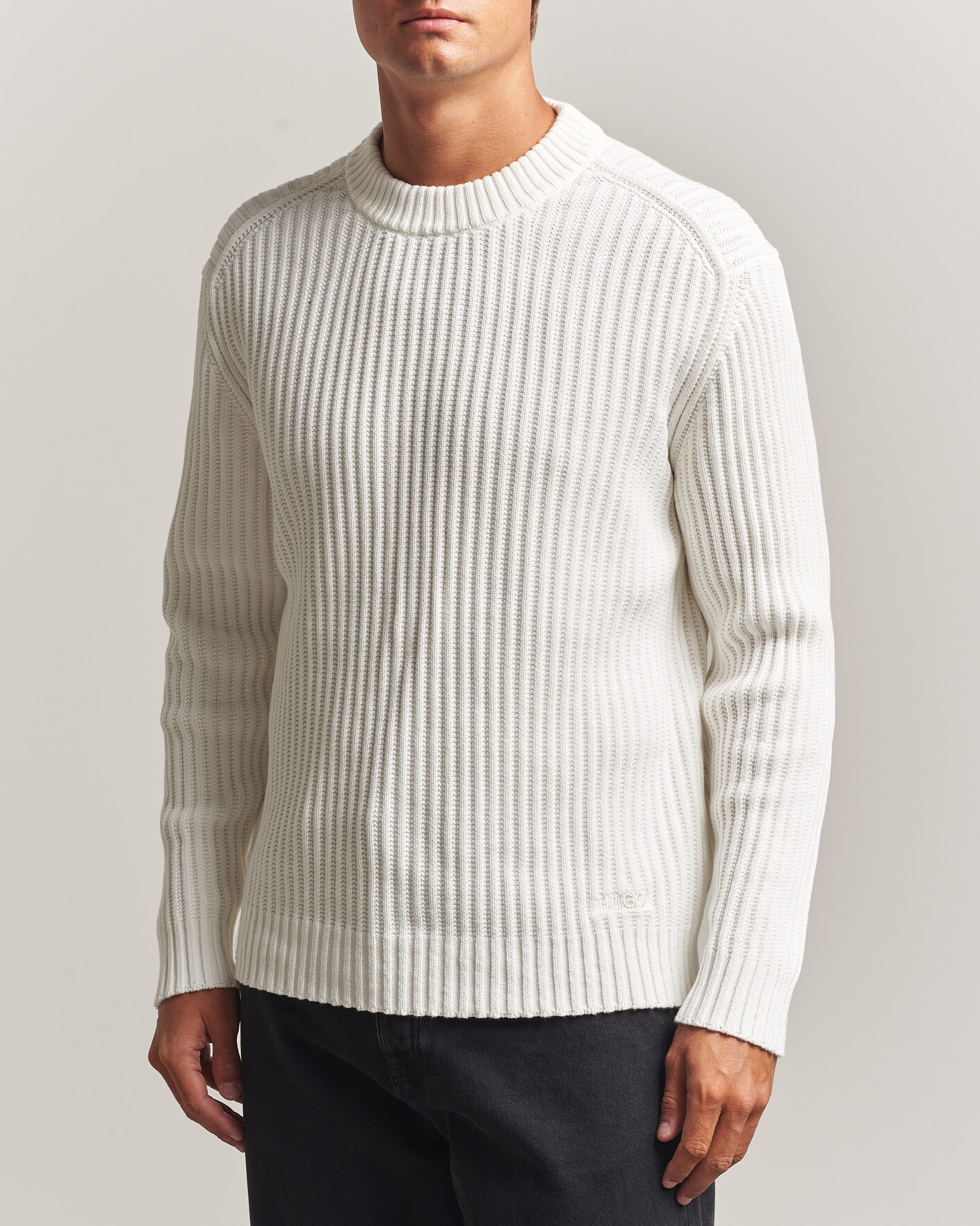Heren | Truien | HUGO | Sribban Cotton Knitted Sweater Natural