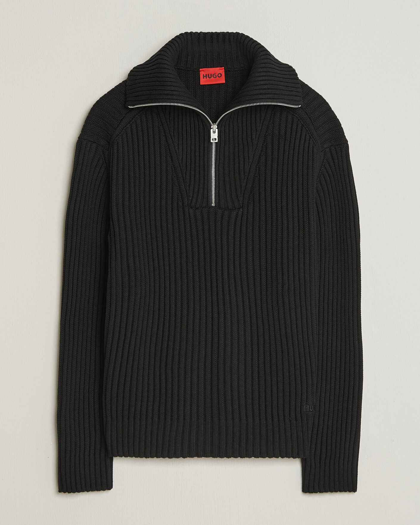 Heren | Truien | HUGO | Srtithon Cotton Knitted Half Zip Black