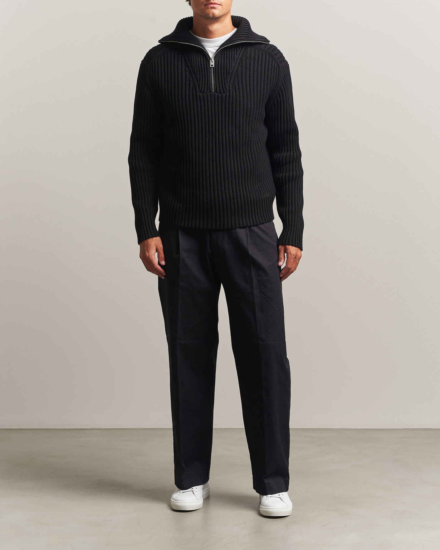 Heren | Truien | HUGO | Srtithon Cotton Knitted Half Zip Black