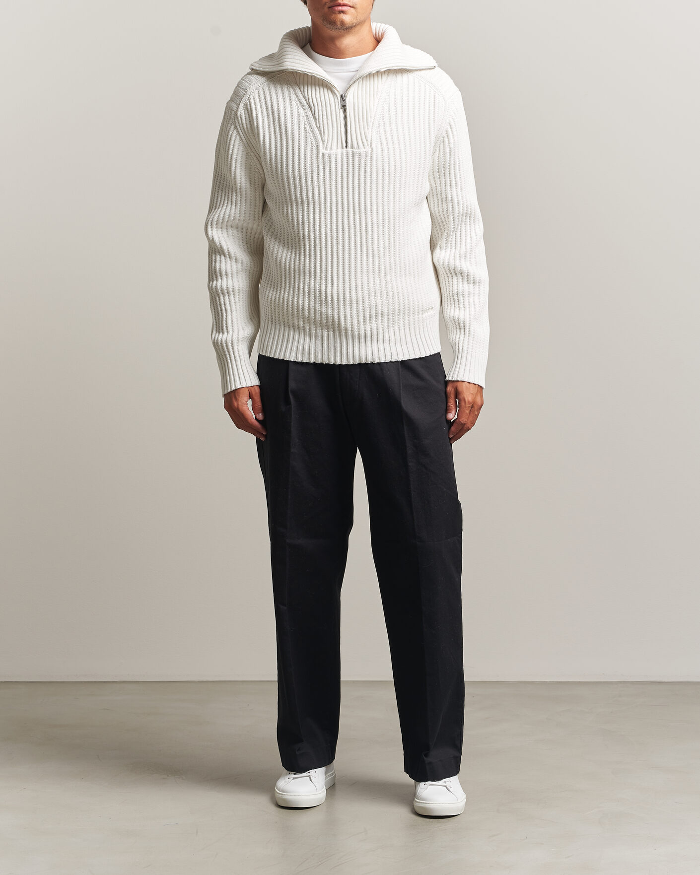 Heren | Truien | HUGO | Srtithon Cotton Knitted Half Zip Natural