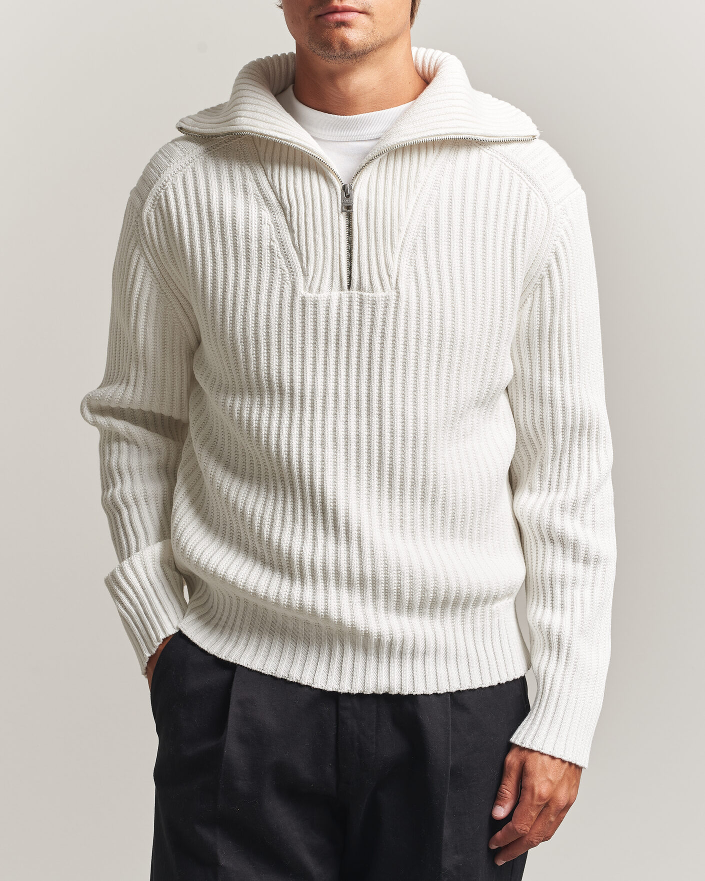 Heren | Truien | HUGO | Srtithon Cotton Knitted Half Zip Natural