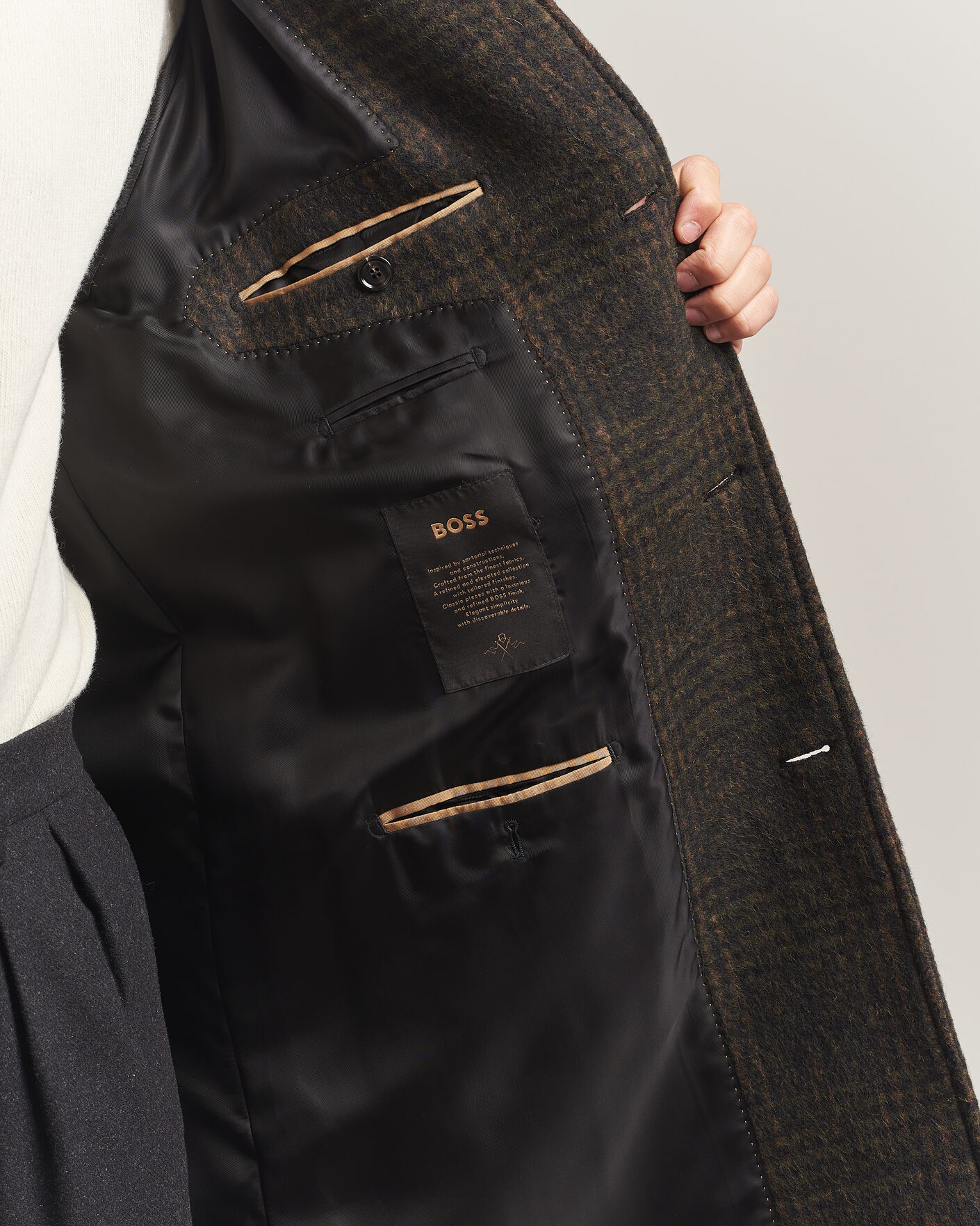 Heren | Jassen | BOSS CAMEL | Cohn Wool Checked Coat Open Green
