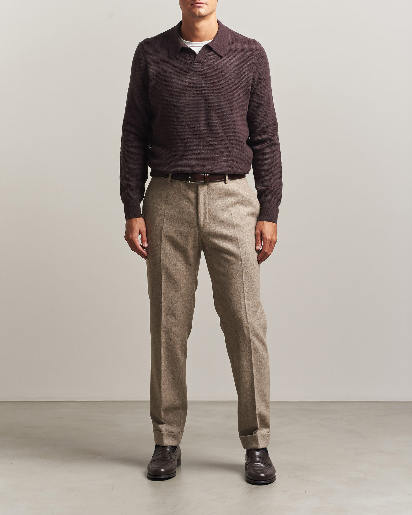 Homme | Pulls Et Tricots | BOSS CAMEL | Filo Wool Knitted Polo Open Brown