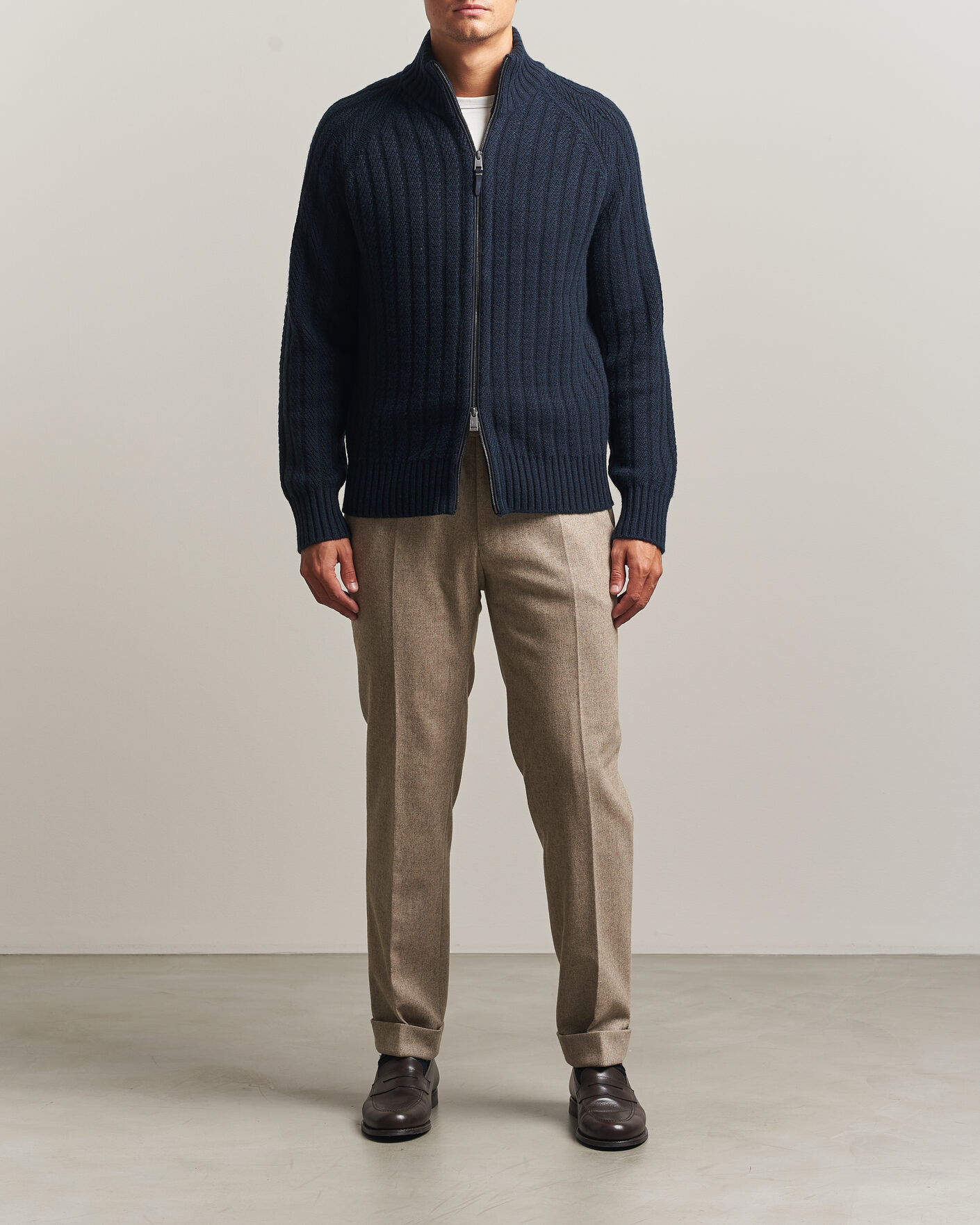 Homme | Pulls Et Tricots | BOSS CAMEL | Filane Wool Knitted Full Zip Dark Blue