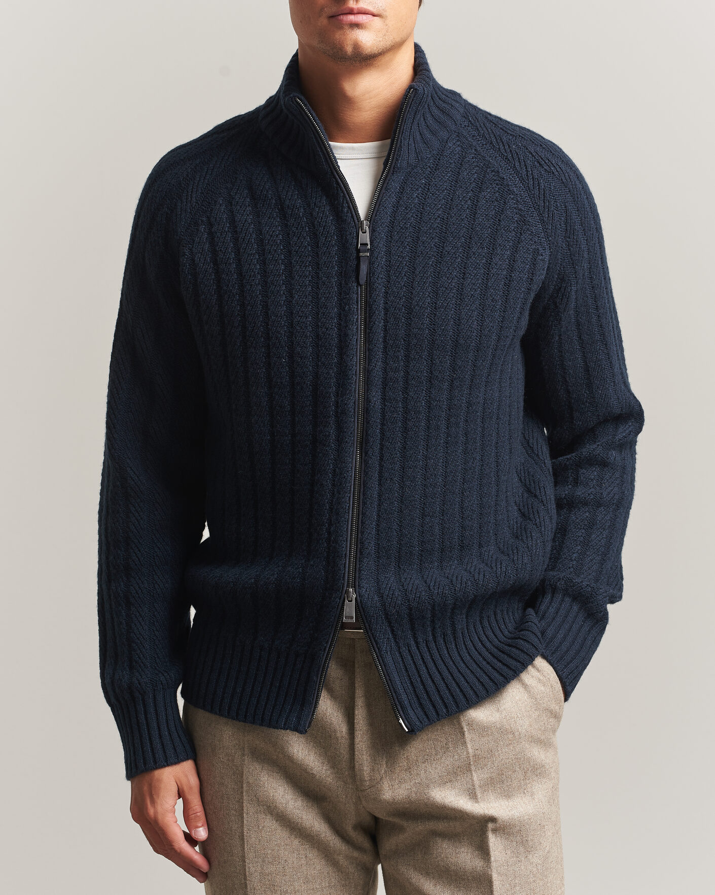 Homme | Pulls Et Tricots | BOSS CAMEL | Filane Wool Knitted Full Zip Dark Blue
