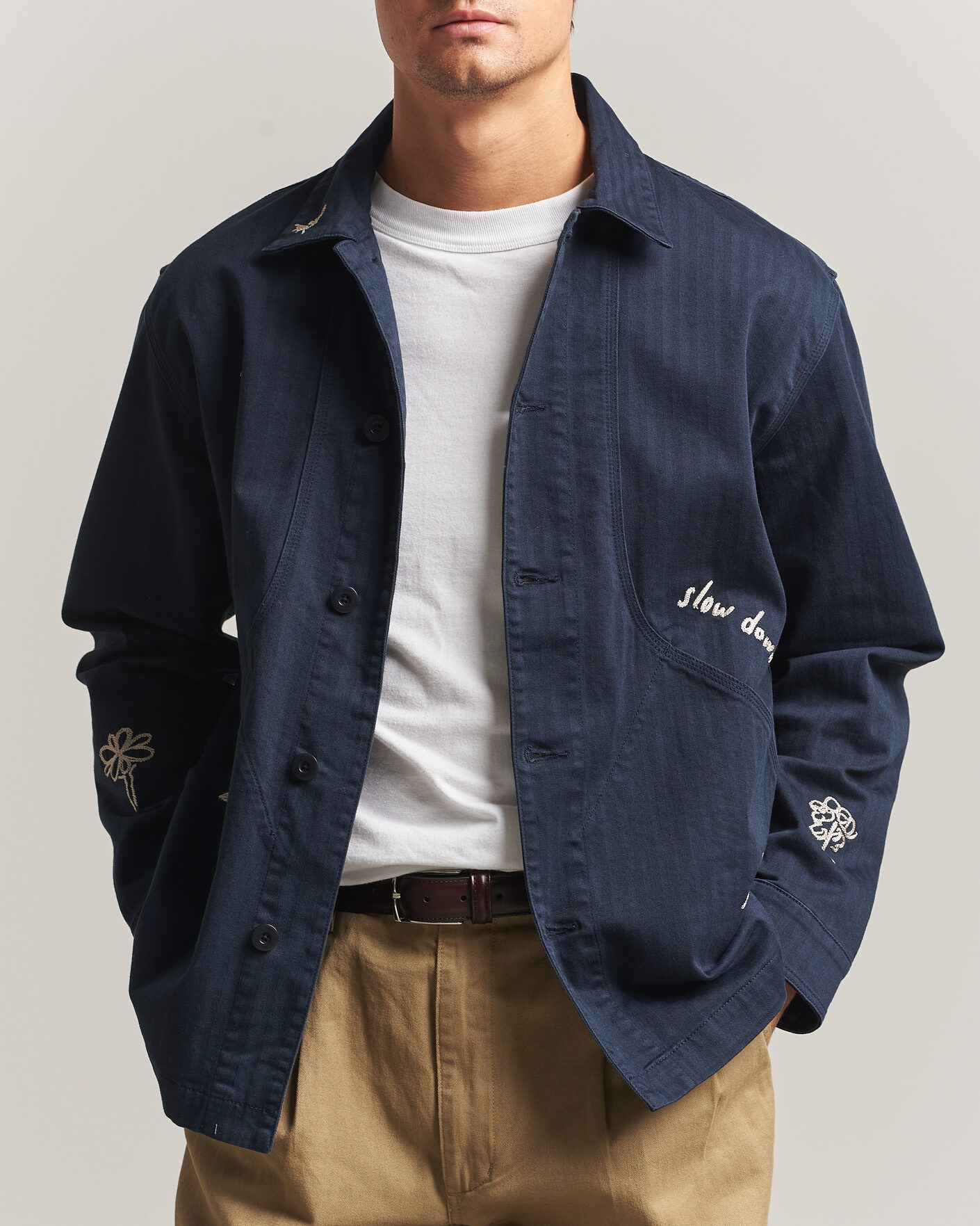 Homme | Chemises | Forét | Berry Herringbone Embroidery Overshirt Navy