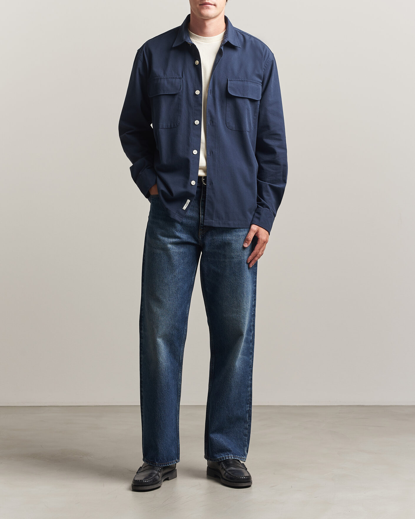 Homme | Chemises | Forét | Lunar Relaxed Fit Textured Overshirt Navy