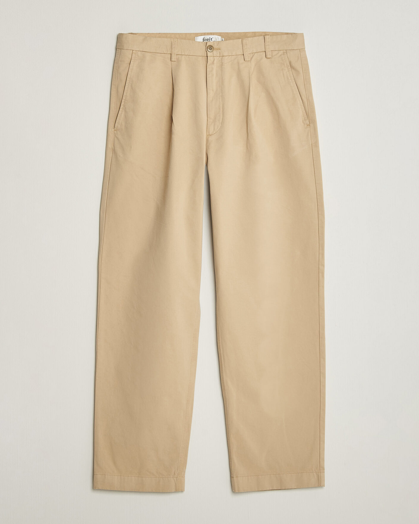Heren | Broeken | Forét | Writer Relaxed Fit Pleated Pants Uniform Khaki