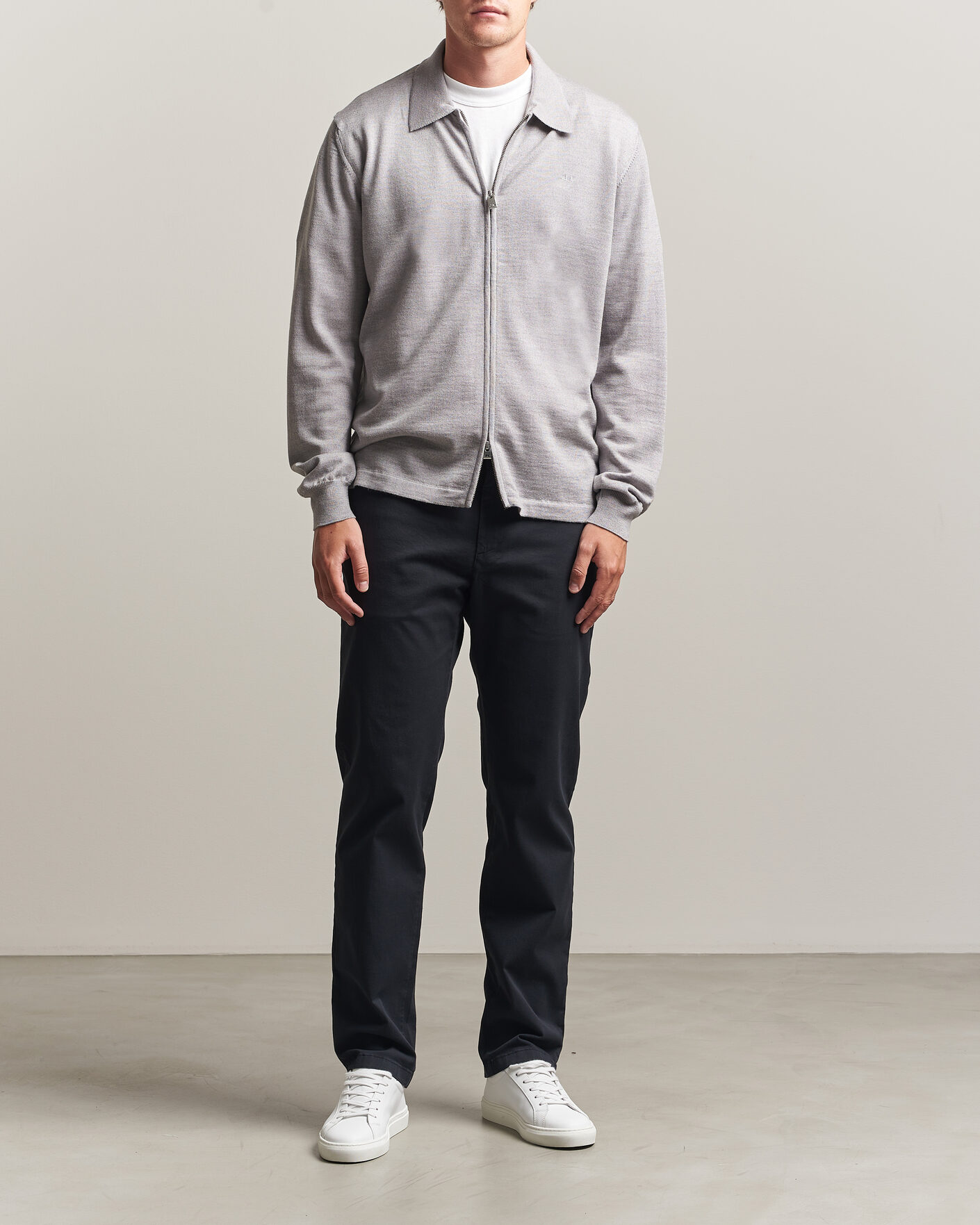 Heren | Truien | J.Lindeberg | Kaleb Merino Full Zip Light Grey Melange