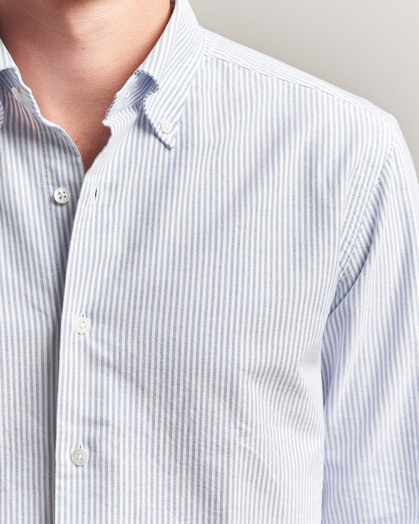 Heren | Overhemden | Grigio | Oxford Button Down Shirt Light Blue Stripe