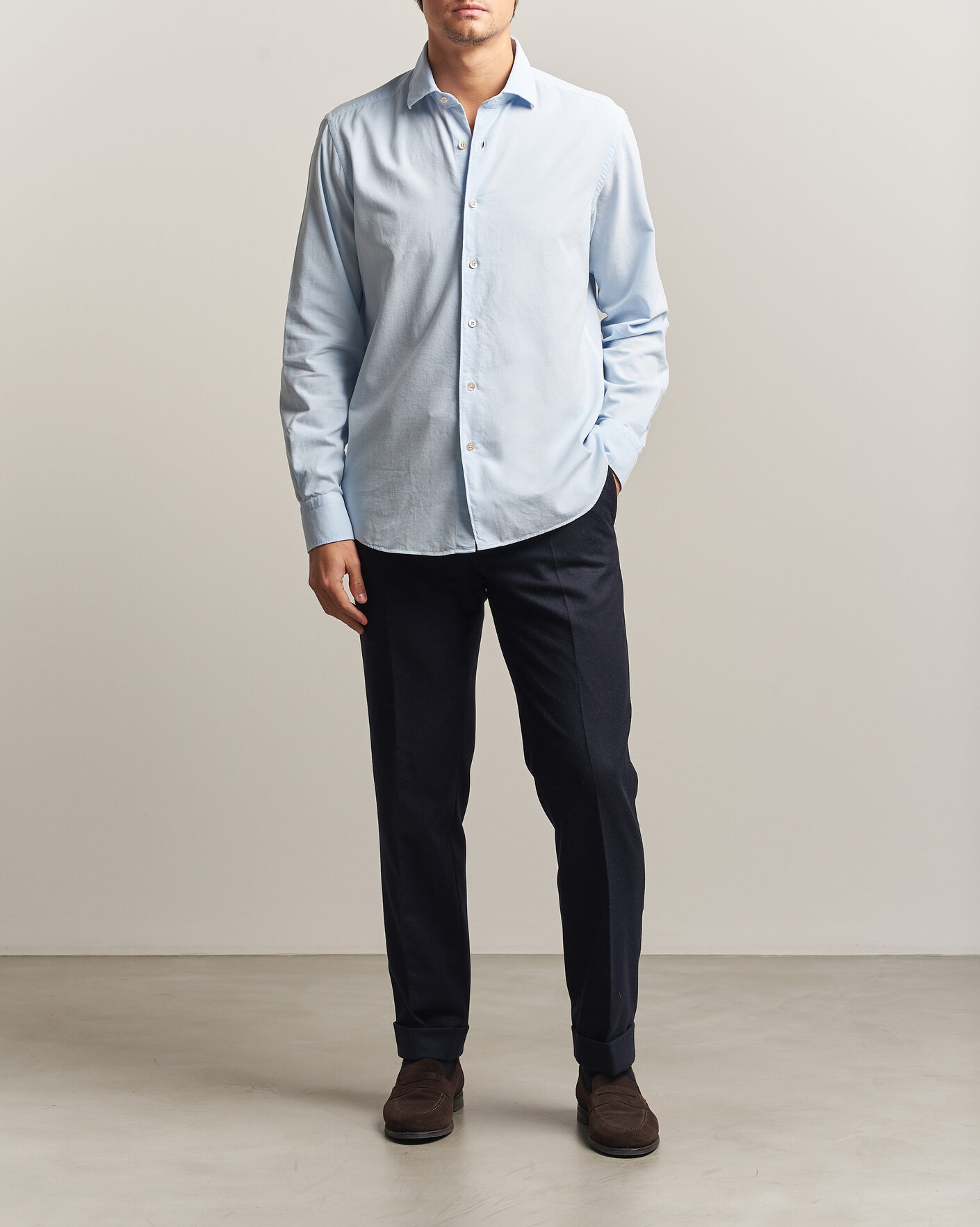 Heren | Overhemden | Grigio | Corduroy Shirt Light Blue