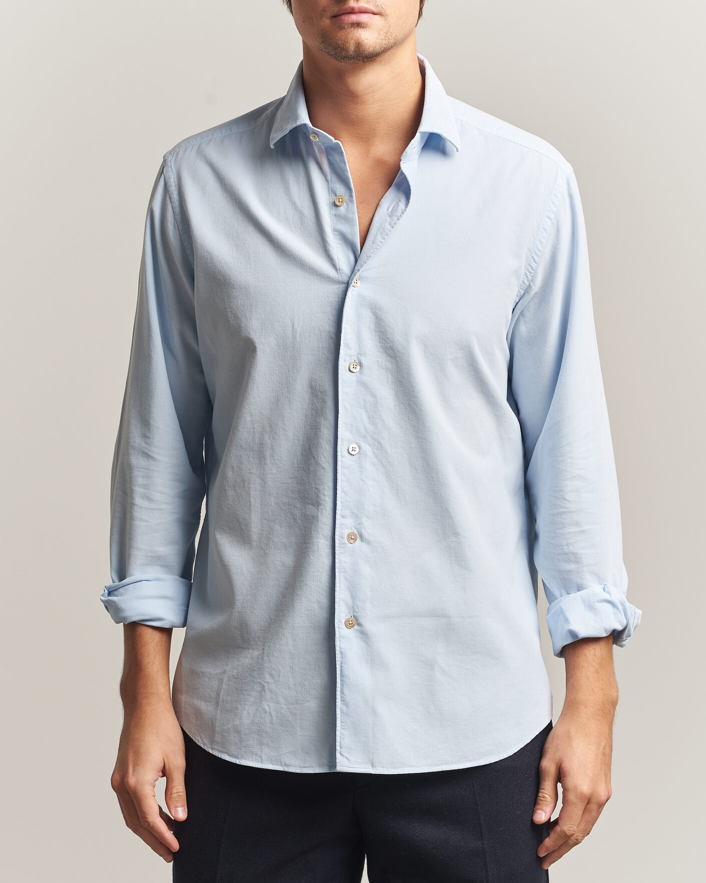 Heren | Overhemden | Grigio | Corduroy Shirt Light Blue