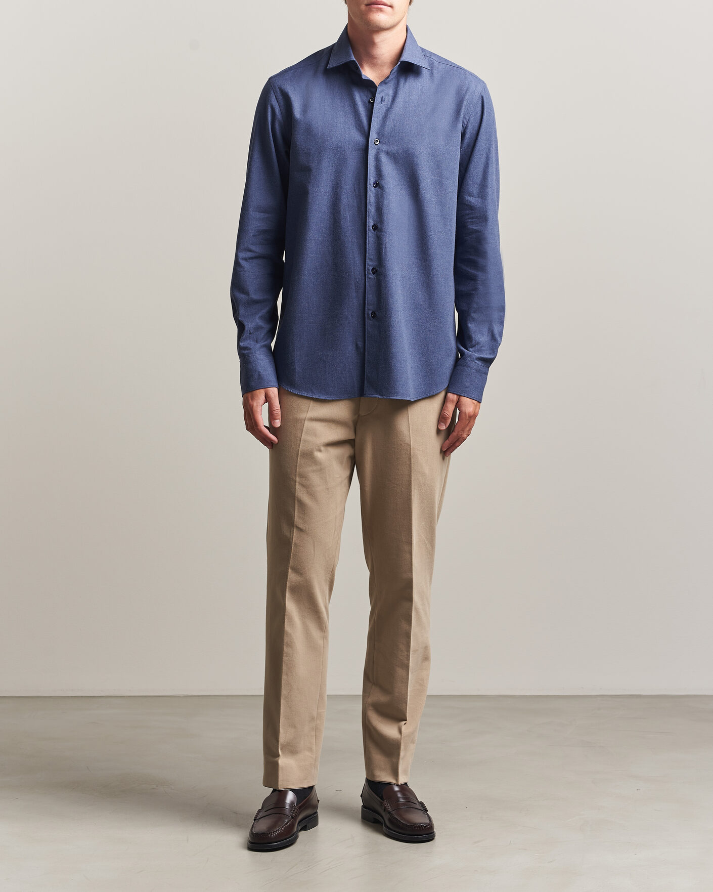 Heren | Overhemden | Grigio | Washed Flannel Shirt Navy