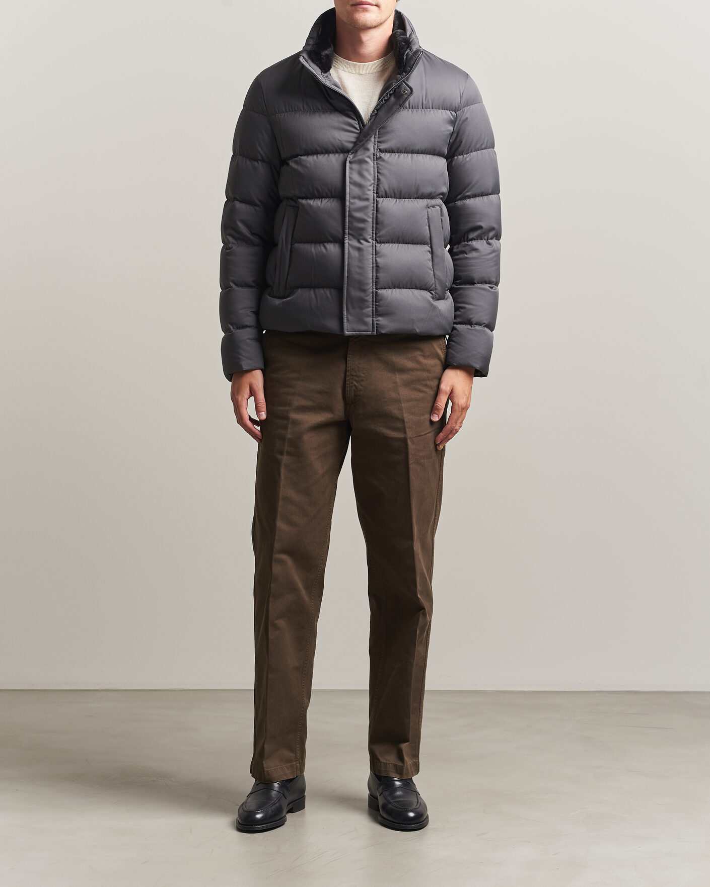 Homme | Manteaux Et Vestes | Herno | Faux Fur Down Jacket Dark Grey