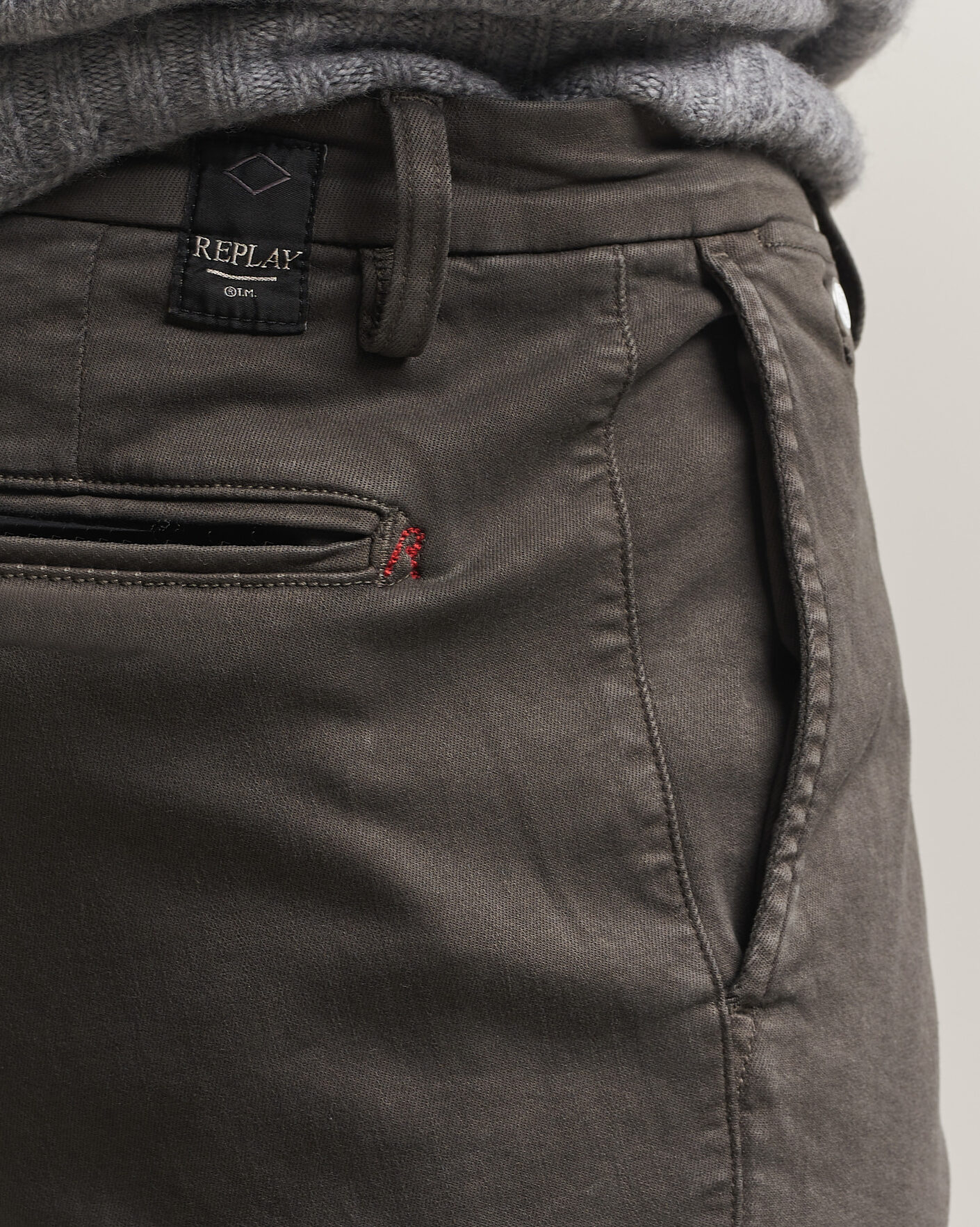 Heren | Broeken | Replay | Benni Hyperflex X-Lite Chinos Wood Grey
