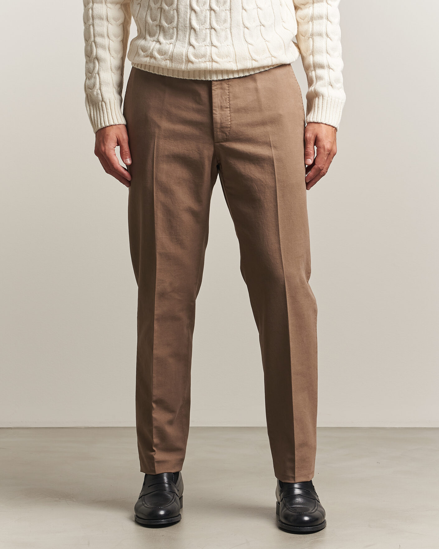 Heren | Broeken | Incotex | Regular Fit Soft Cotton Stretch Chinos Taupe