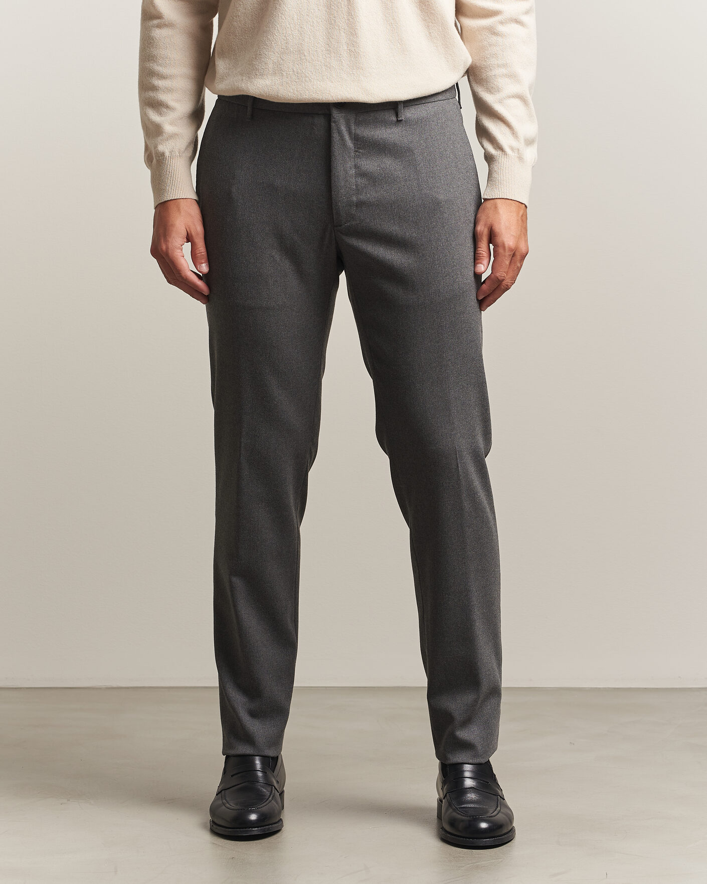 Heren | Broeken | Incotex | Slim Fit Washable Flannel Trousers Grey Melange