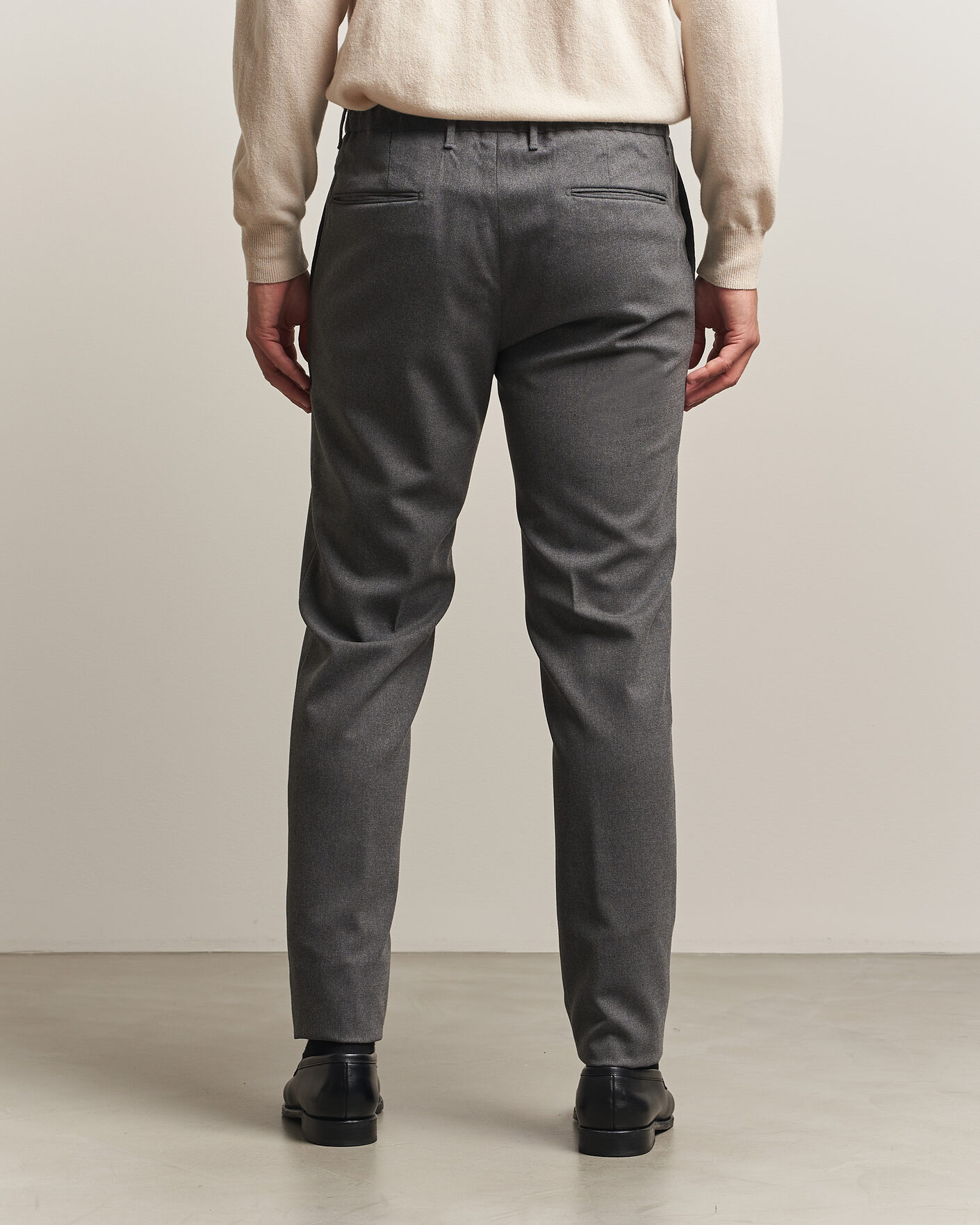 Heren | Broeken | Incotex | Slim Fit Washable Flannel Trousers Grey Melange