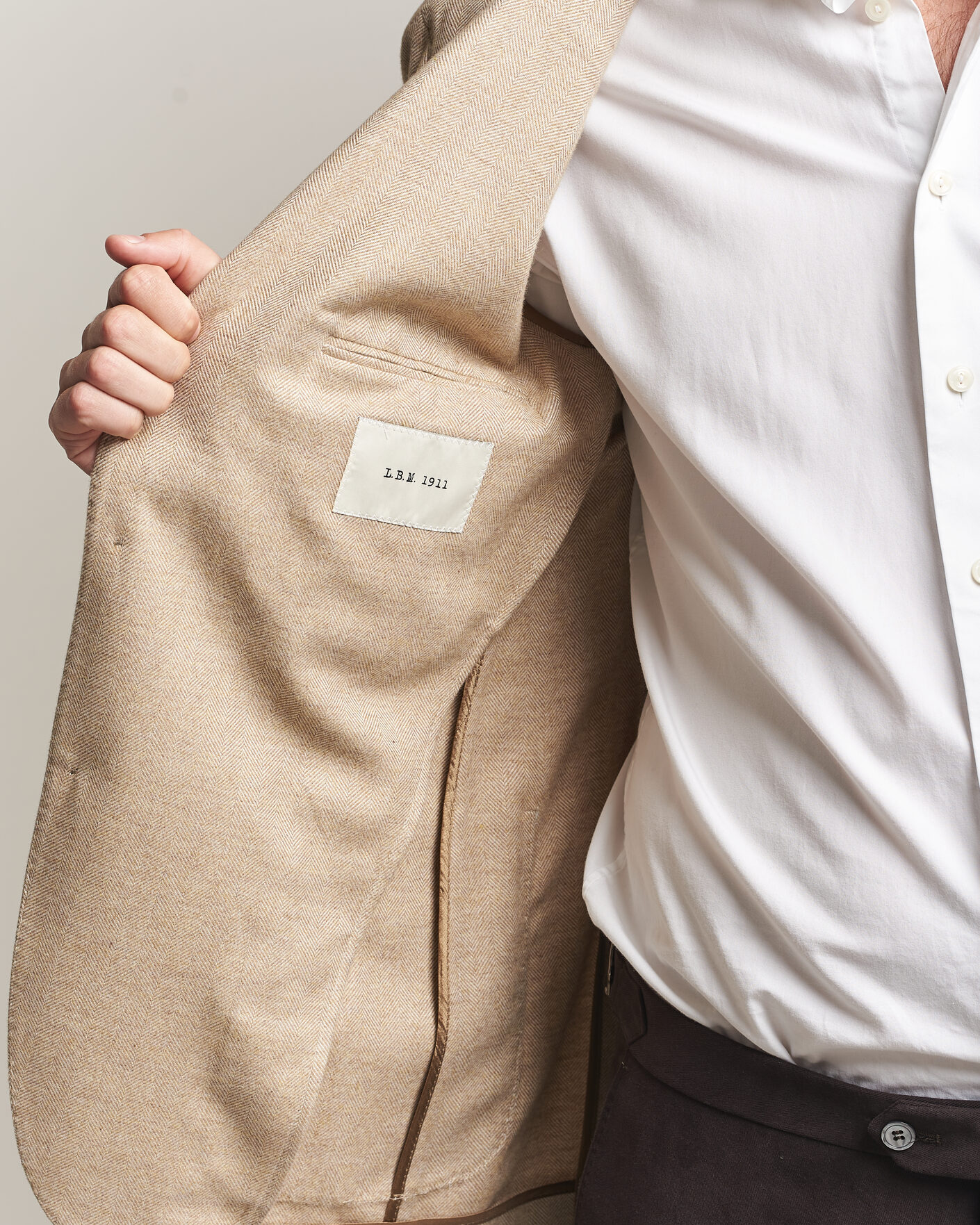 Heren | Blazers | L.B.M. 1911 | Jack Cotton Herringbone Blazer Beige