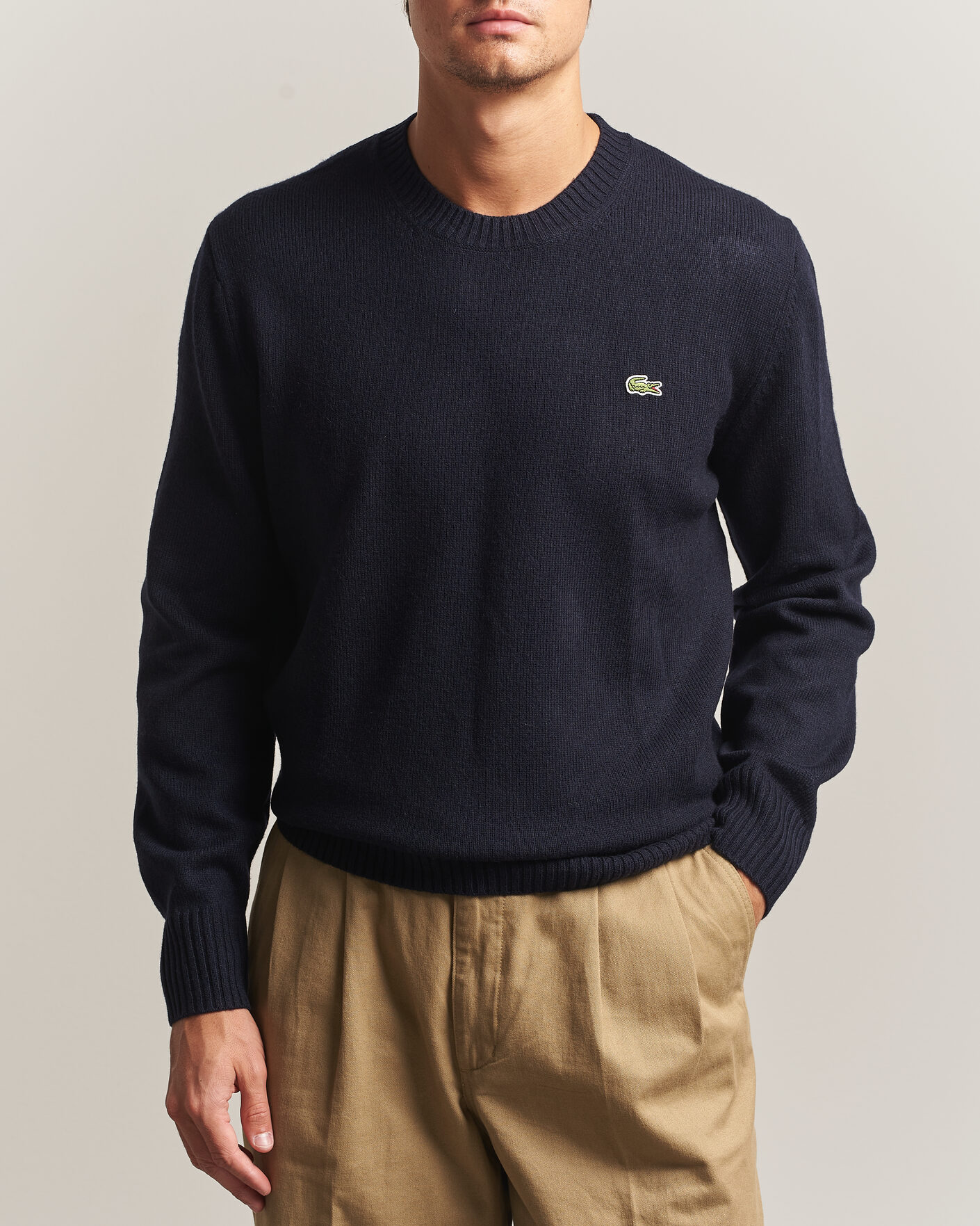 Homme | Pulls Et Tricots | Lacoste | Carded Wool Crew Neck Navy Blue