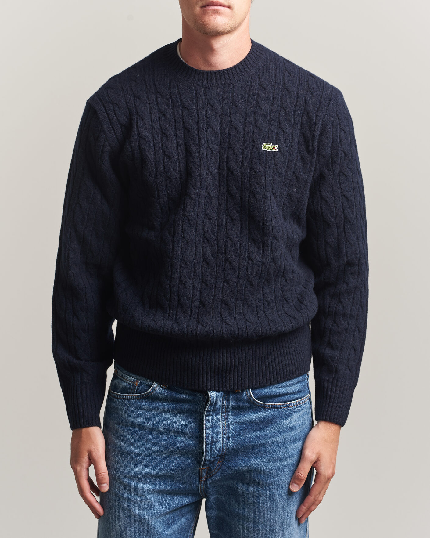 Heren | Truien | Lacoste | Carded Wool Cable Crew Neck Navy Blue