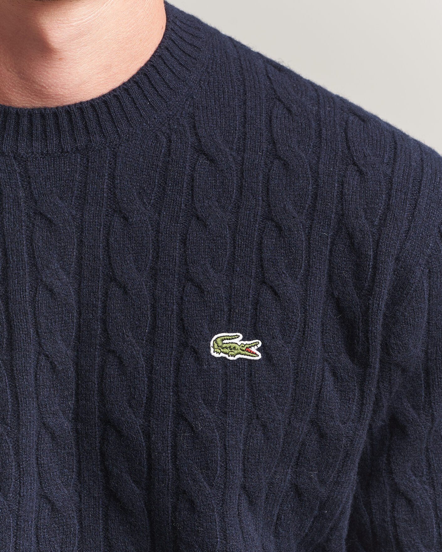 Homme | Pulls Et Tricots | Lacoste | Carded Wool Cable Crew Neck Navy Blue