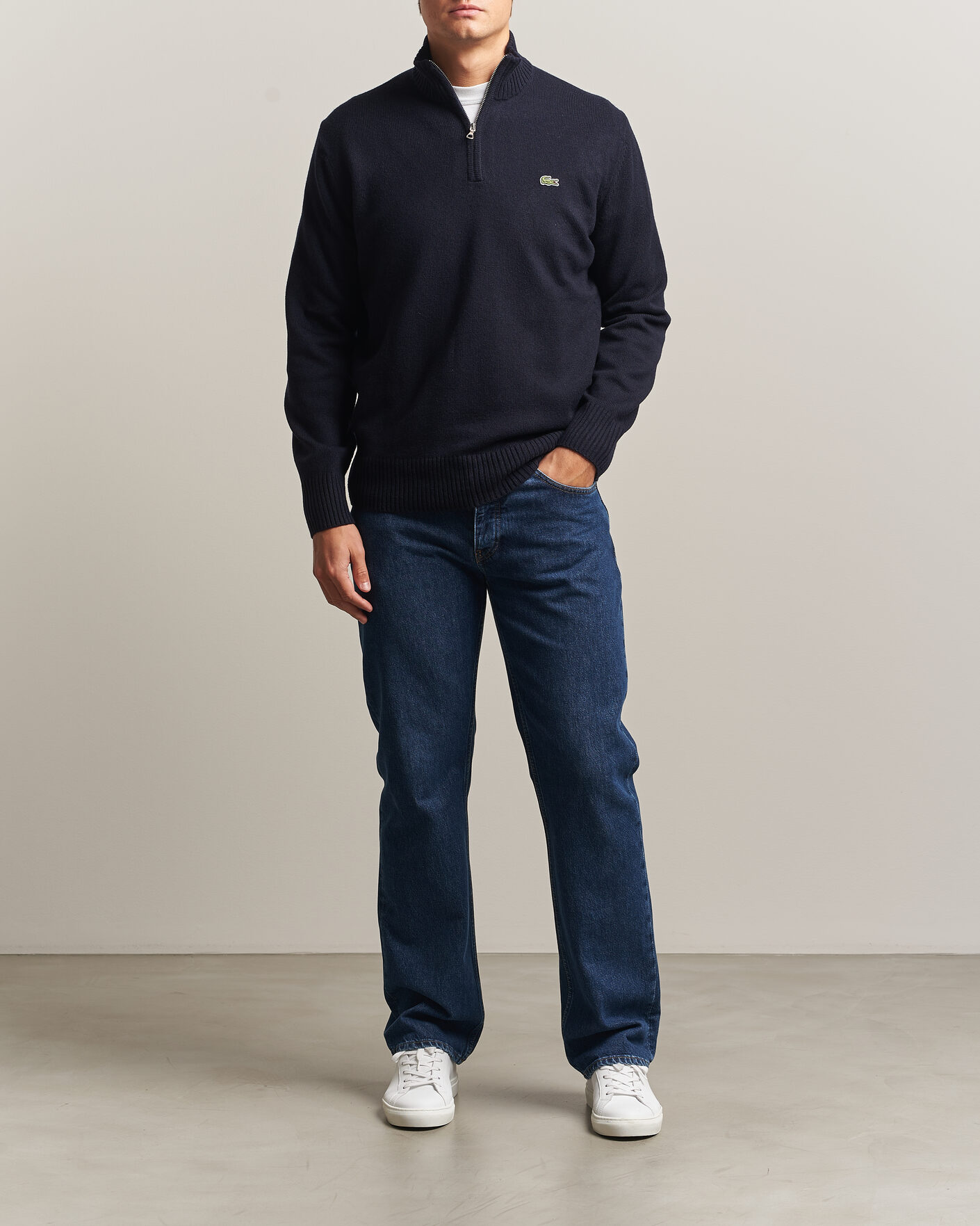 Homme | Pulls Et Tricots | Lacoste | Carded Wool Half Zip Navy Blue