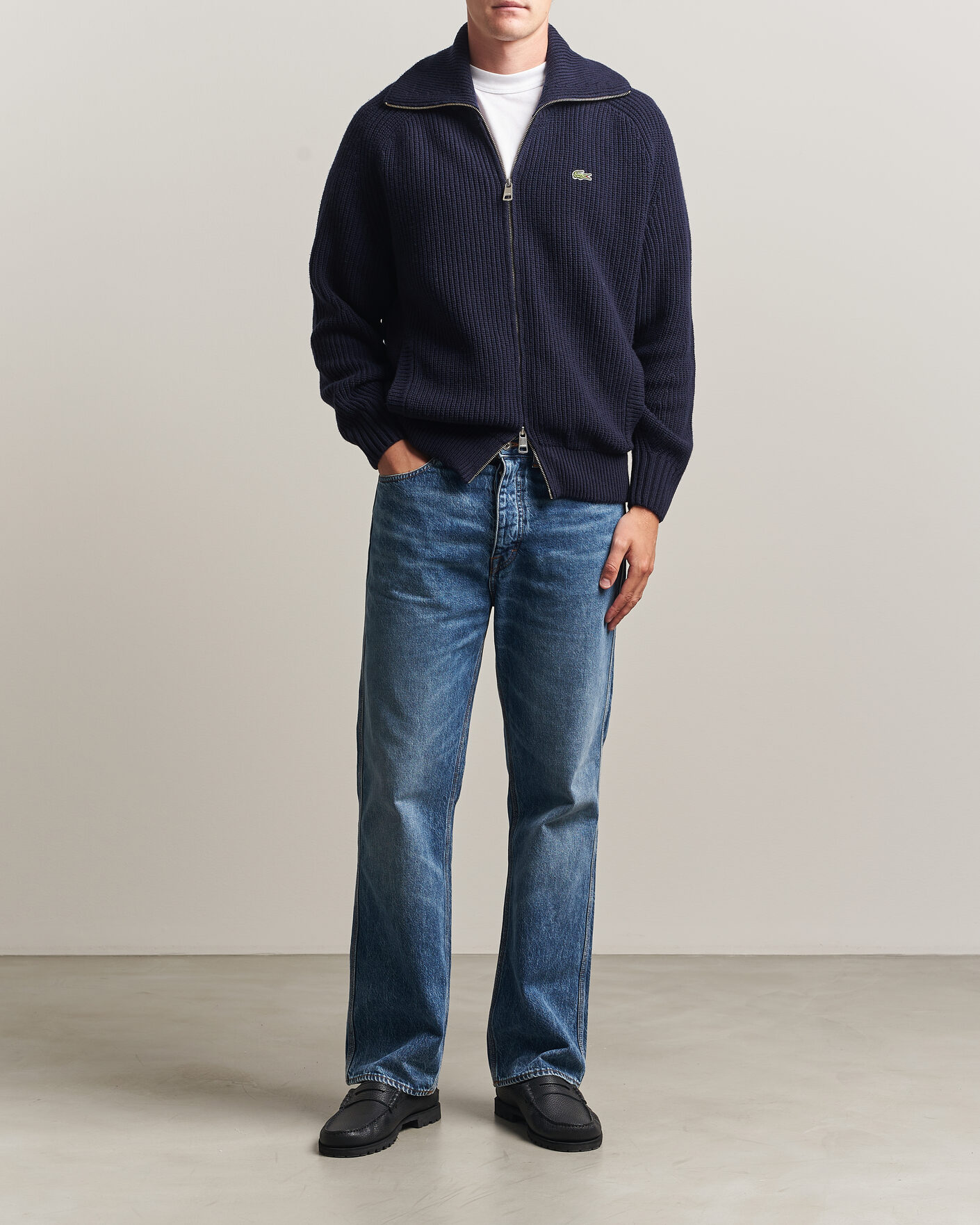 Heren | Truien | Lacoste | Heavy Wool Knitted Full Zip Navy Blue