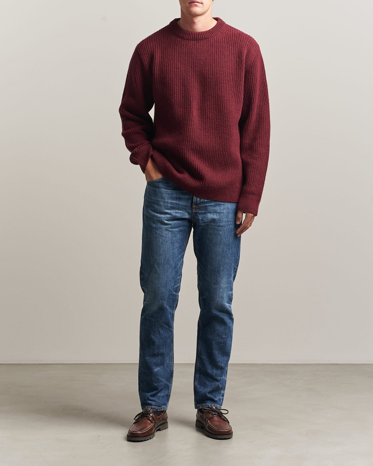 Heren | Truien | Nudie Jeans | August Wool Rib Knitted Sweater Burgundy