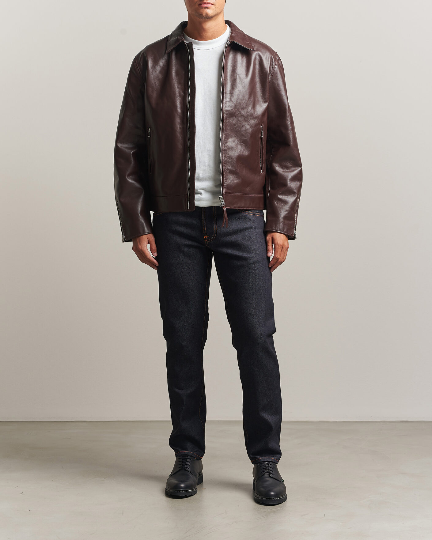 Heren | Jassen | Nudie Jeans | Eddy Rider Leather Jacket Burgundy Brown