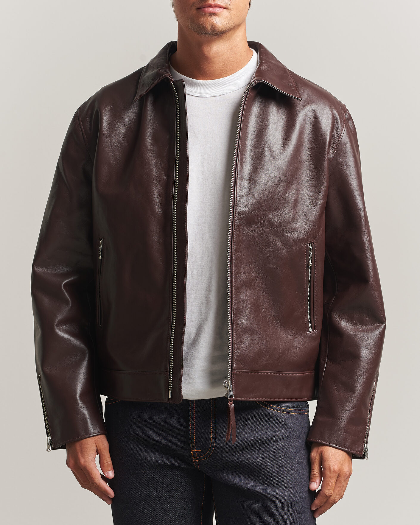 Heren | Jassen | Nudie Jeans | Eddy Rider Leather Jacket Burgundy Brown