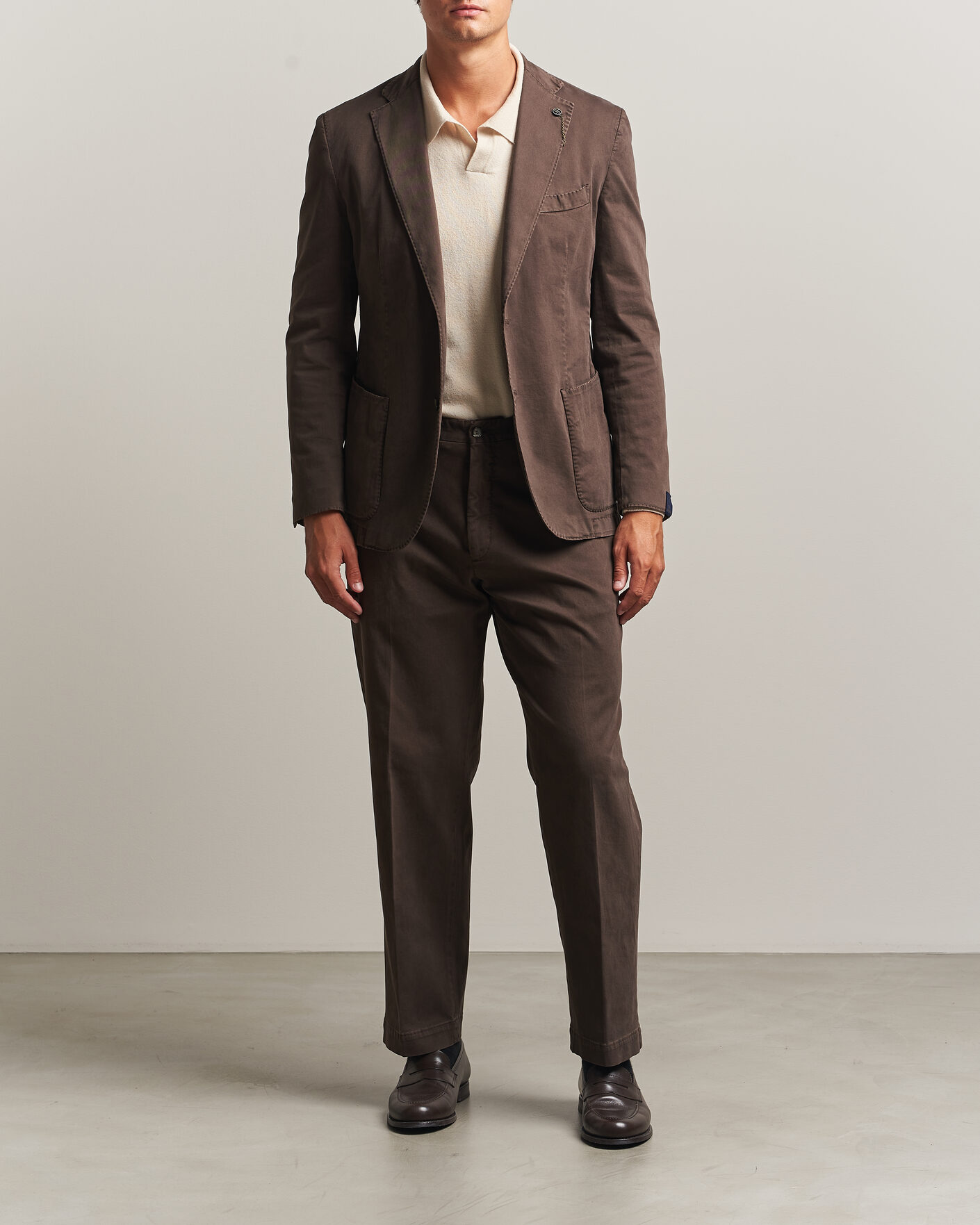 Heren | Blazers | Santaniello | Washed Cotton Patch Pocket Blazer Brown