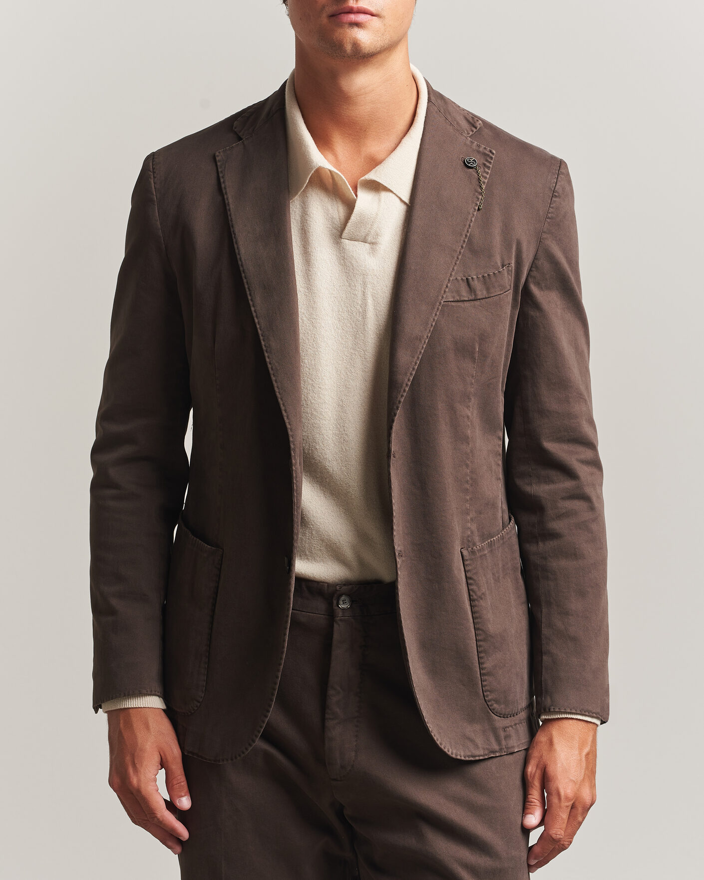 Heren | Blazers | Santaniello | Washed Cotton Patch Pocket Blazer Brown