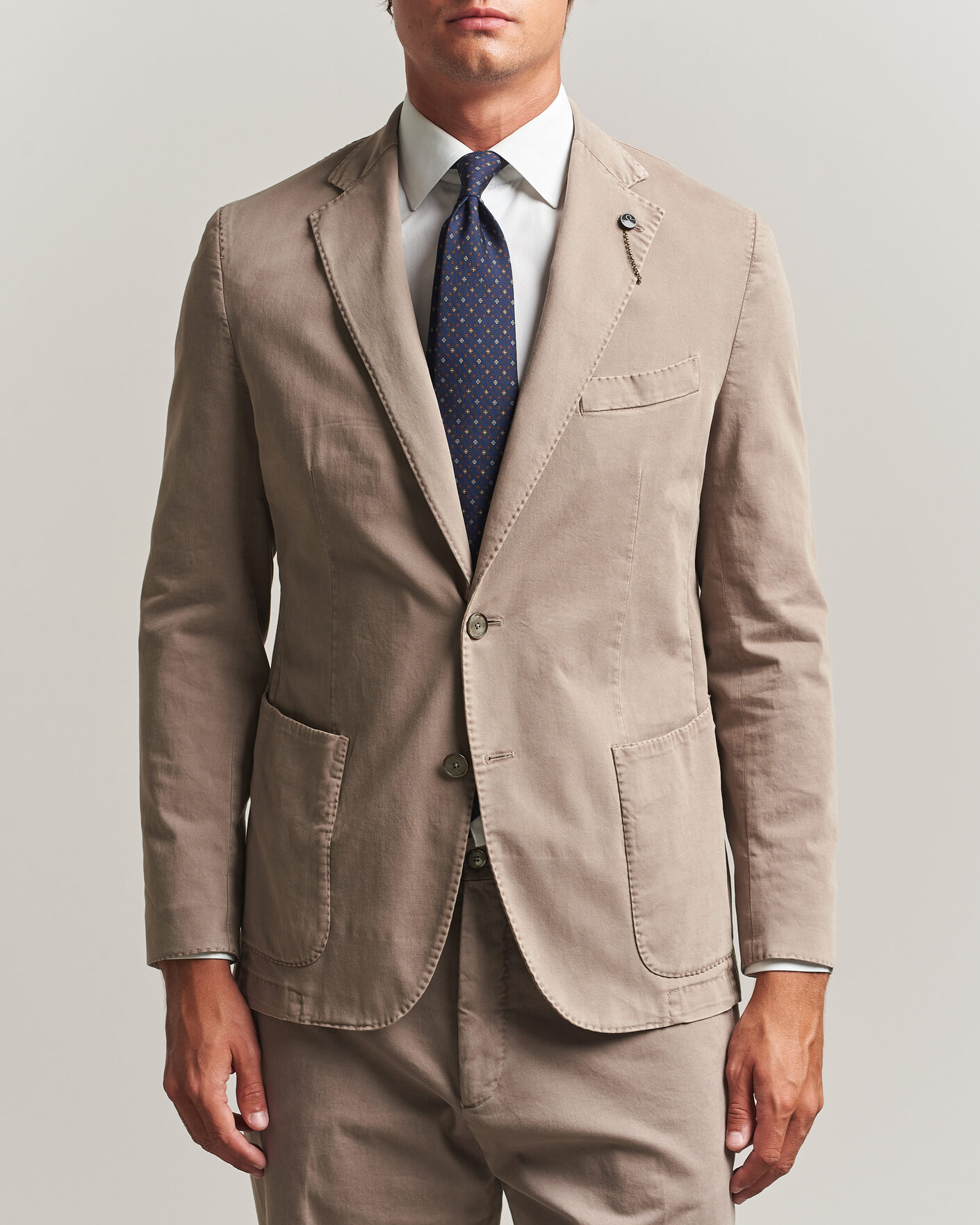 Heren | Blazers | Santaniello | Washed Cotton Patch Pocket Blazer Taupe
