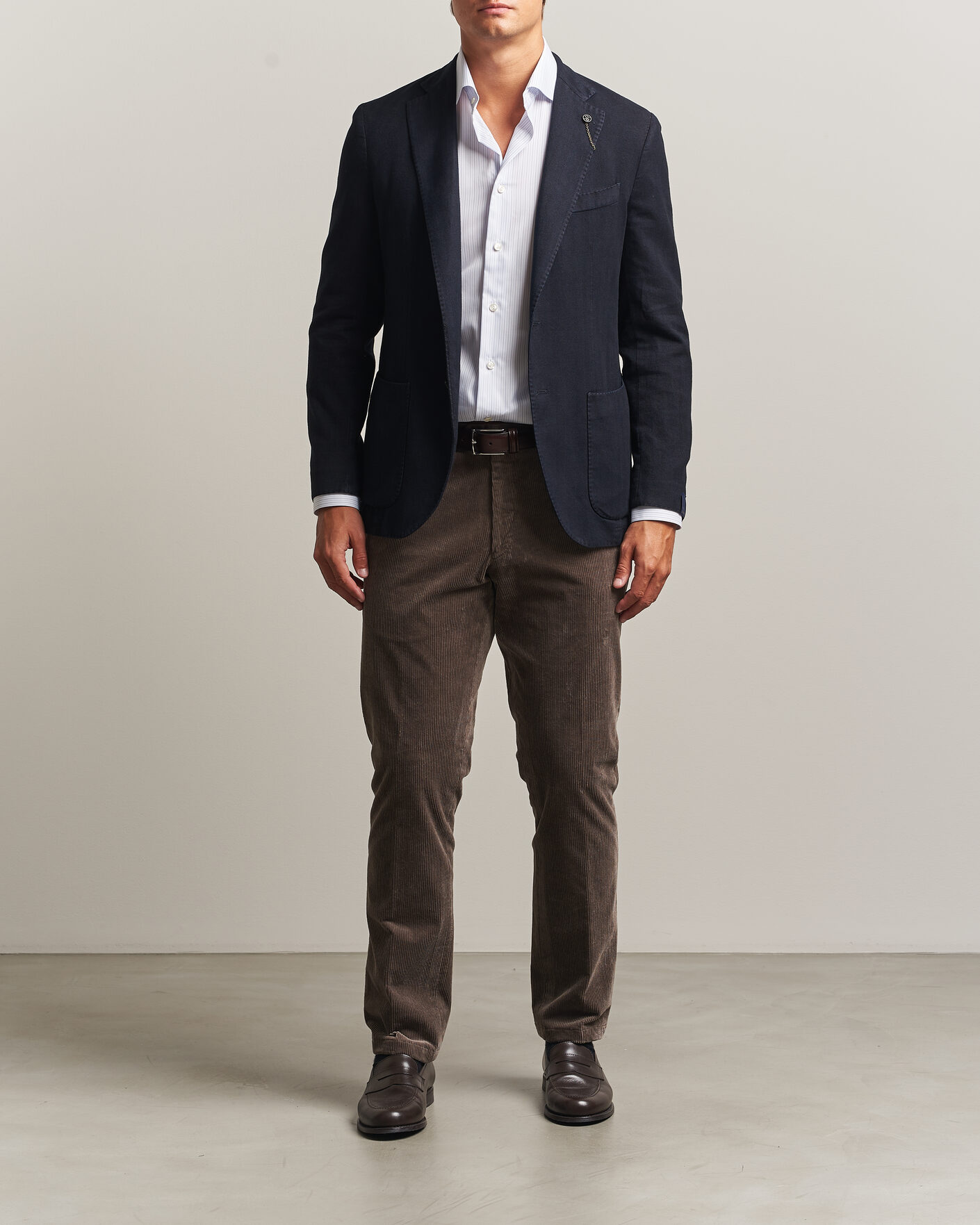 Homme | Blazers | Santaniello | Soft Touch Cotton Herringbone Blazer Navy