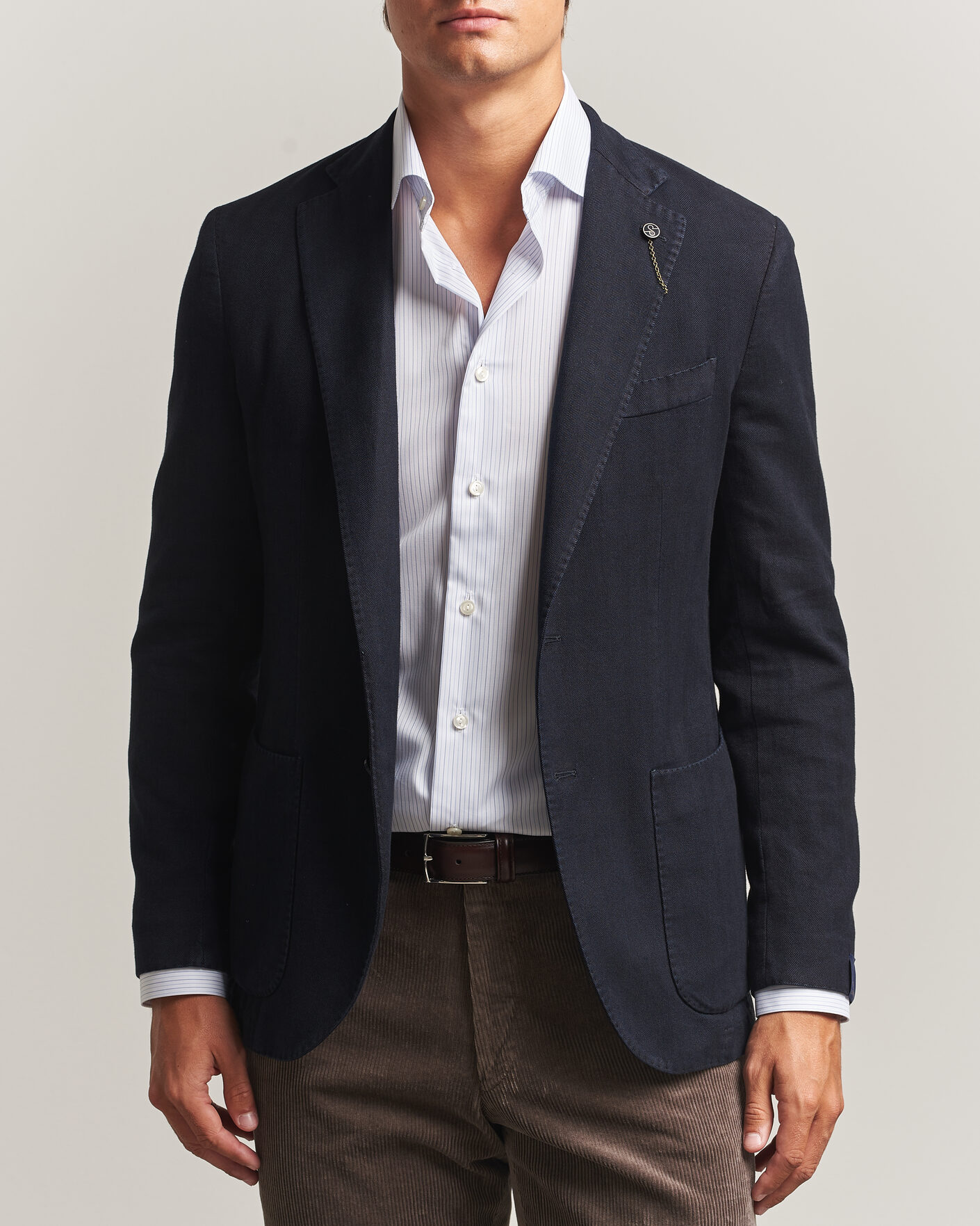 Homme | Blazers | Santaniello | Soft Touch Cotton Herringbone Blazer Navy